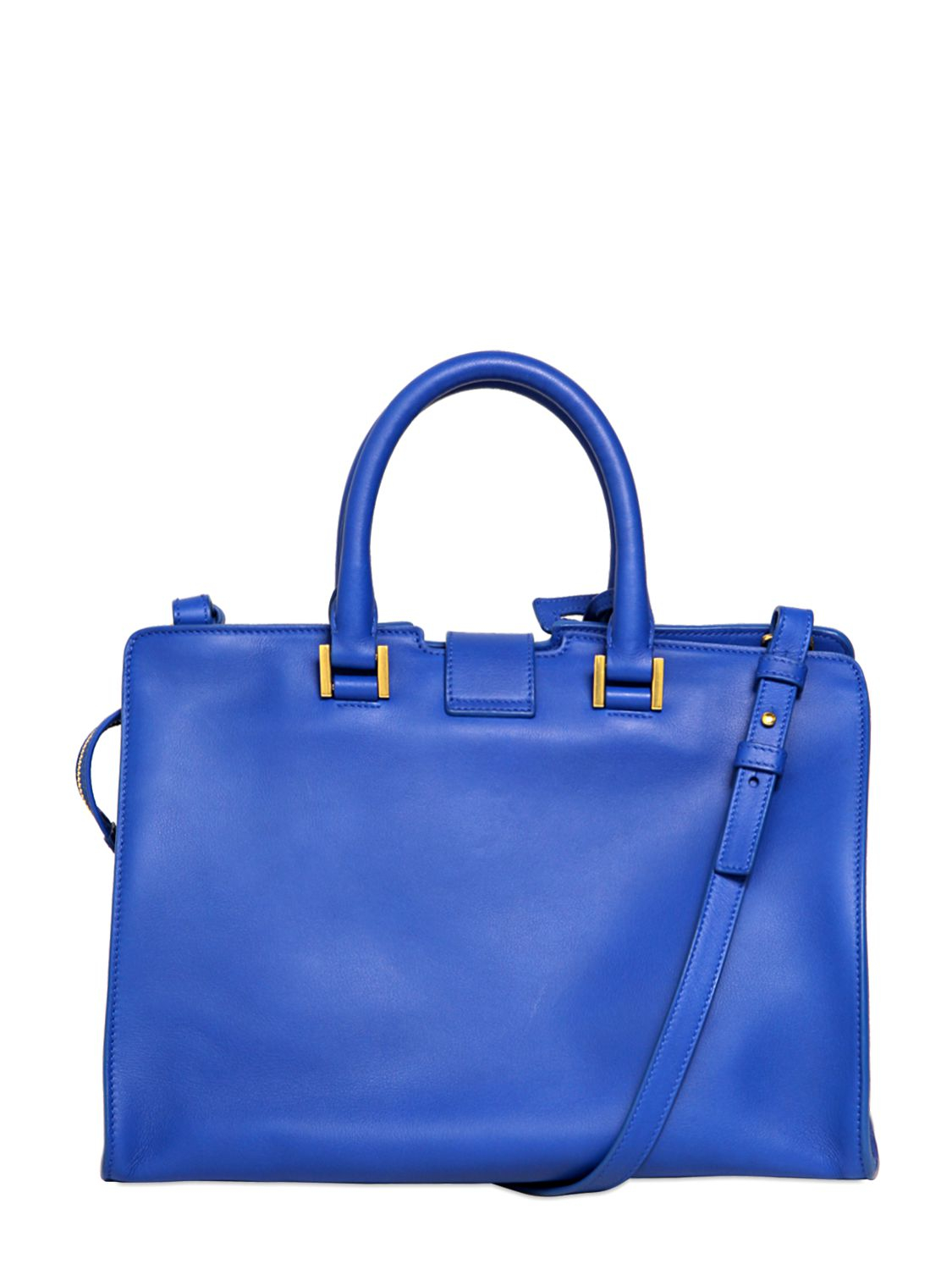 Saint Laurent Small Cabas Y Brushed Leather Bag in Blue - Lyst