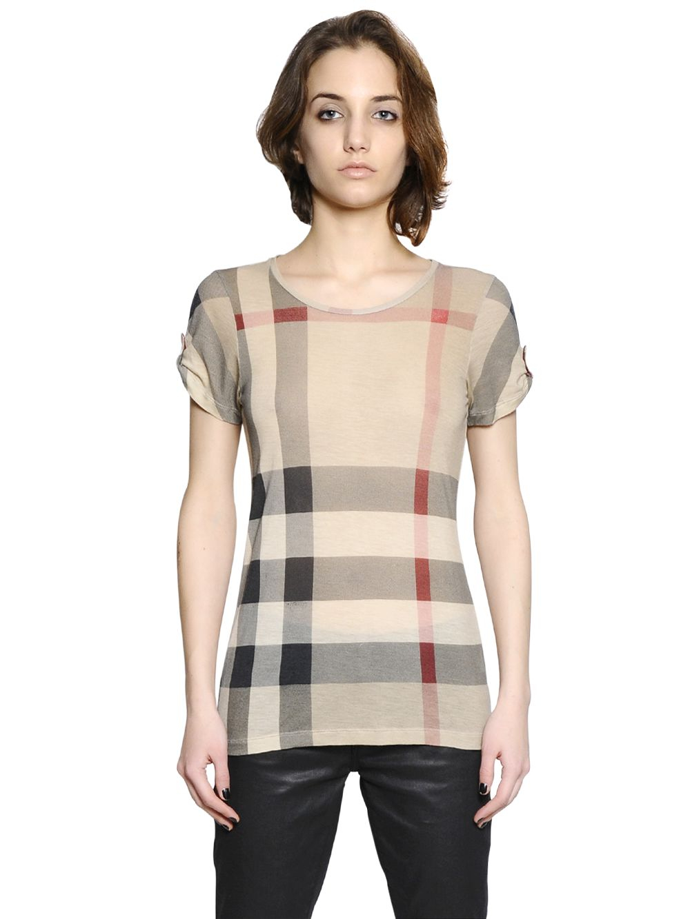 Burberry Brit Check Printed Modal T-Shirt in Beige (Natural) | Lyst