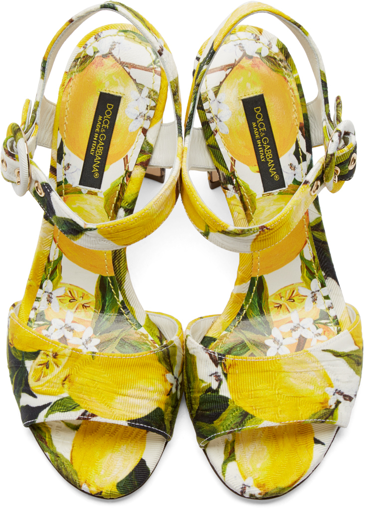 Dolce & Gabbana Leather Yellow Lemon Print Heels Lyst