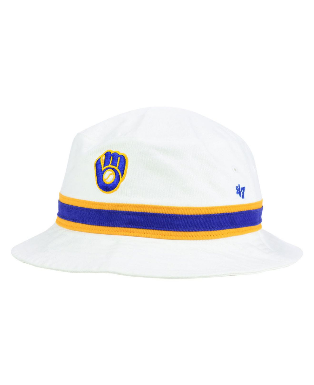47 Brand Milwaukee Brewers Striped Bucket Hat in White