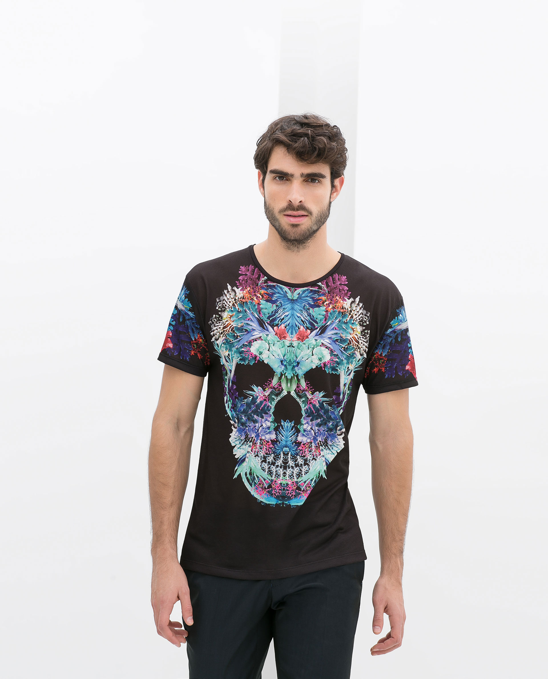  Zara  Skull Tshirt with Flowers in Black for Men Lyst