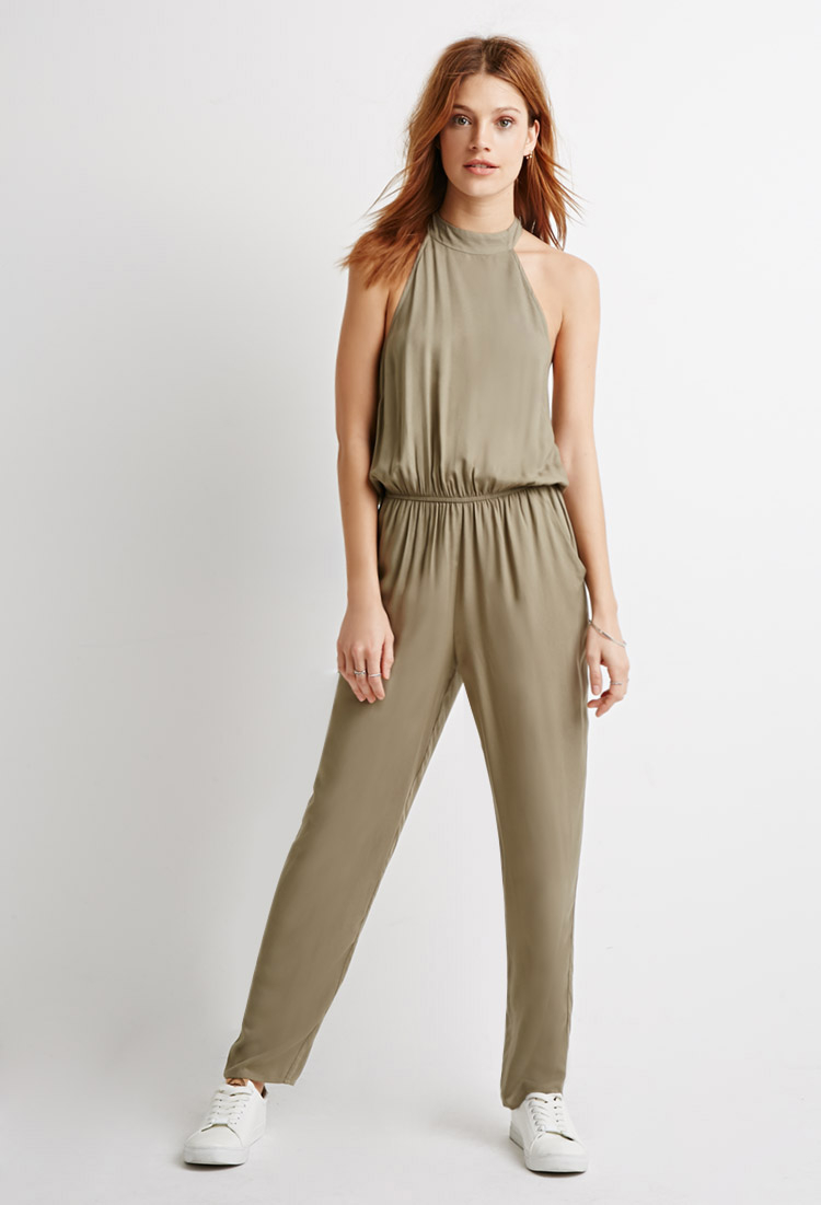 green halter jumpsuit