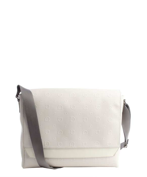 Ferragamo Ivory Logo Embossed Canvas Messenger Bag In White For Men Gallery