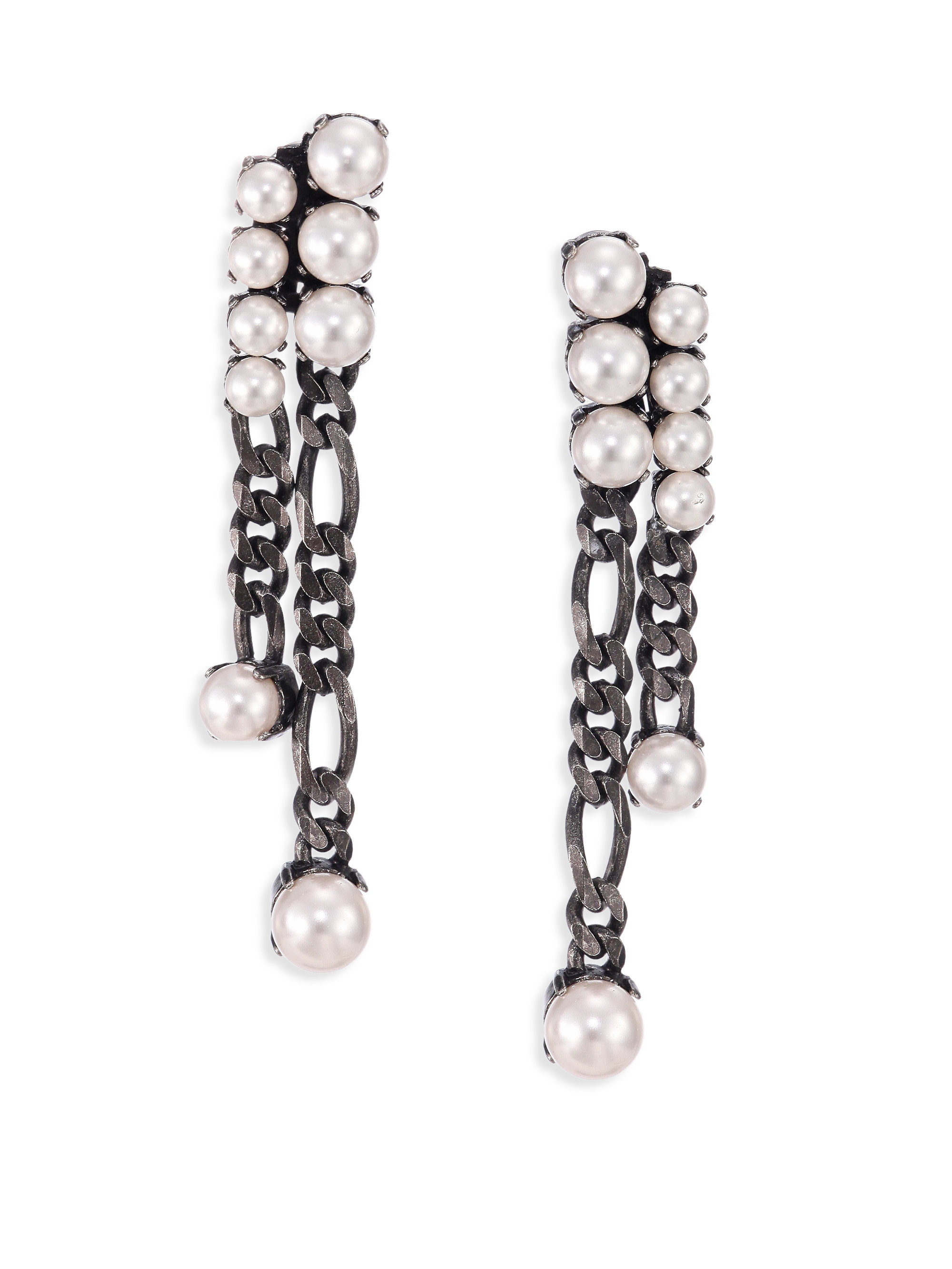 Lanvin Faux Pearl Chain Tassel Earrings in Gray Lyst