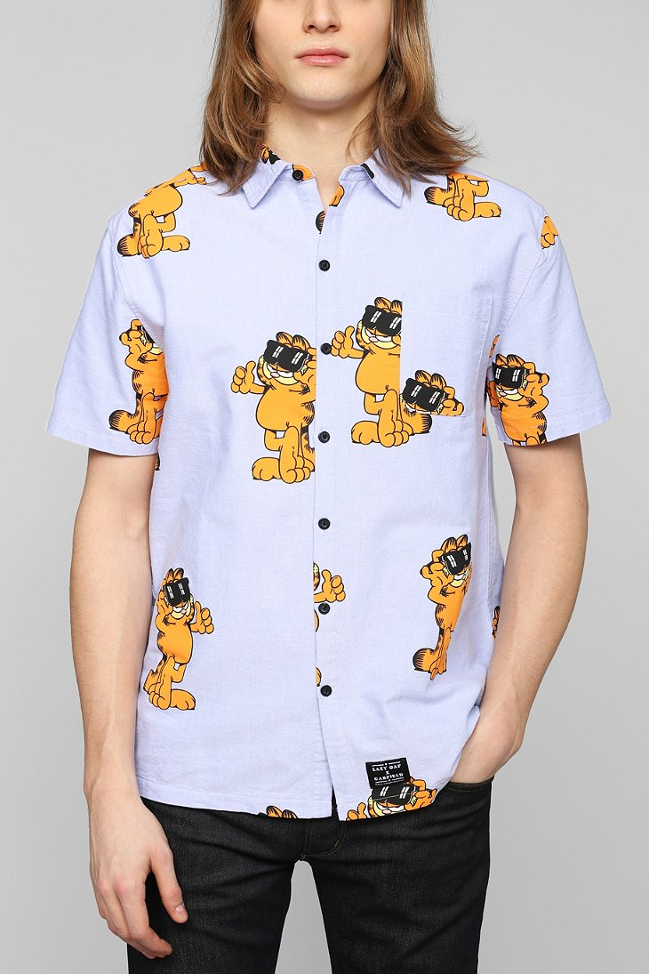 Lazy Oaf Garfield Agame Buttondown Shirt in Blue for Men | Lyst