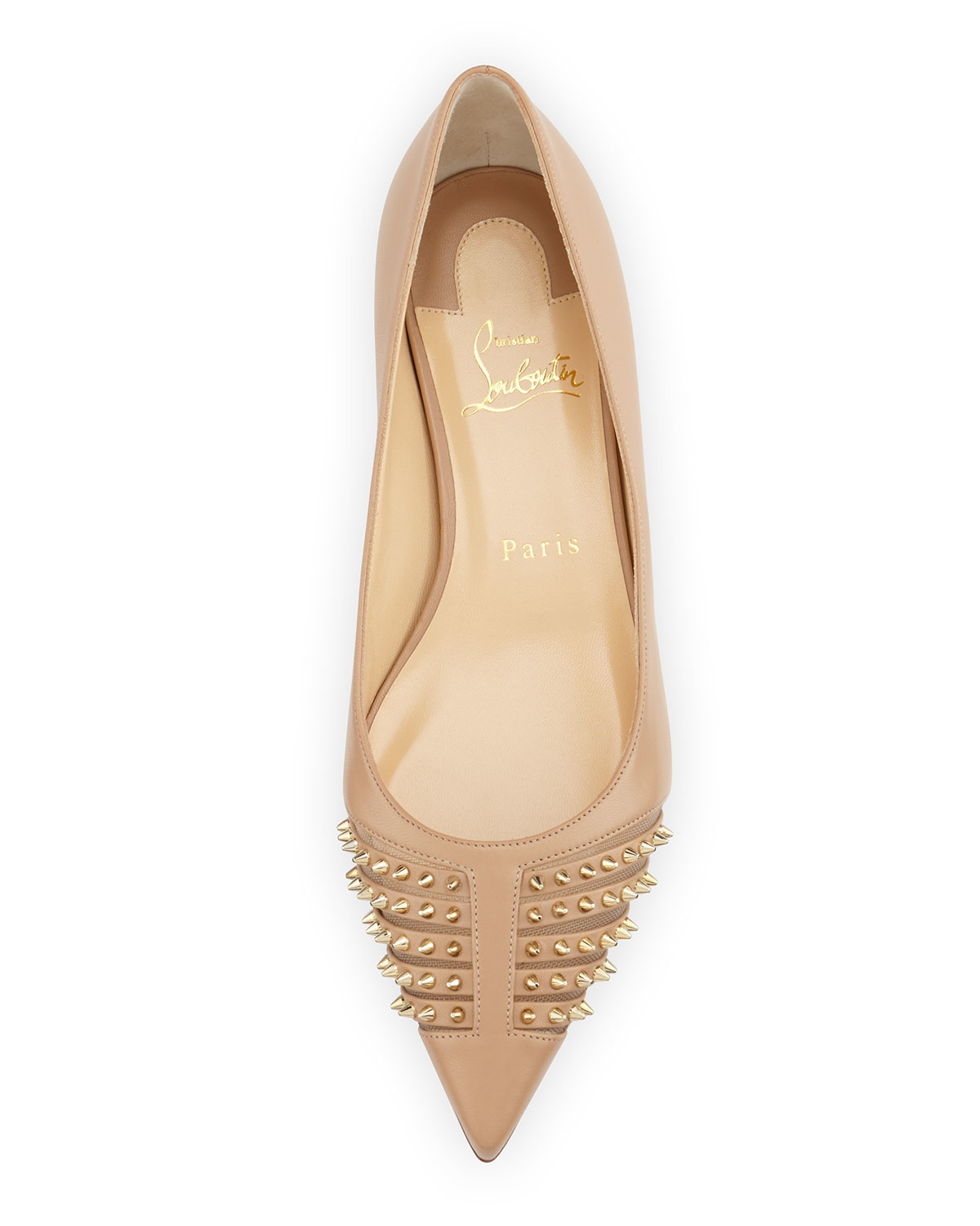 Christian louboutin Baretta Studded Red Sole Skimmer Flat in Beige ...