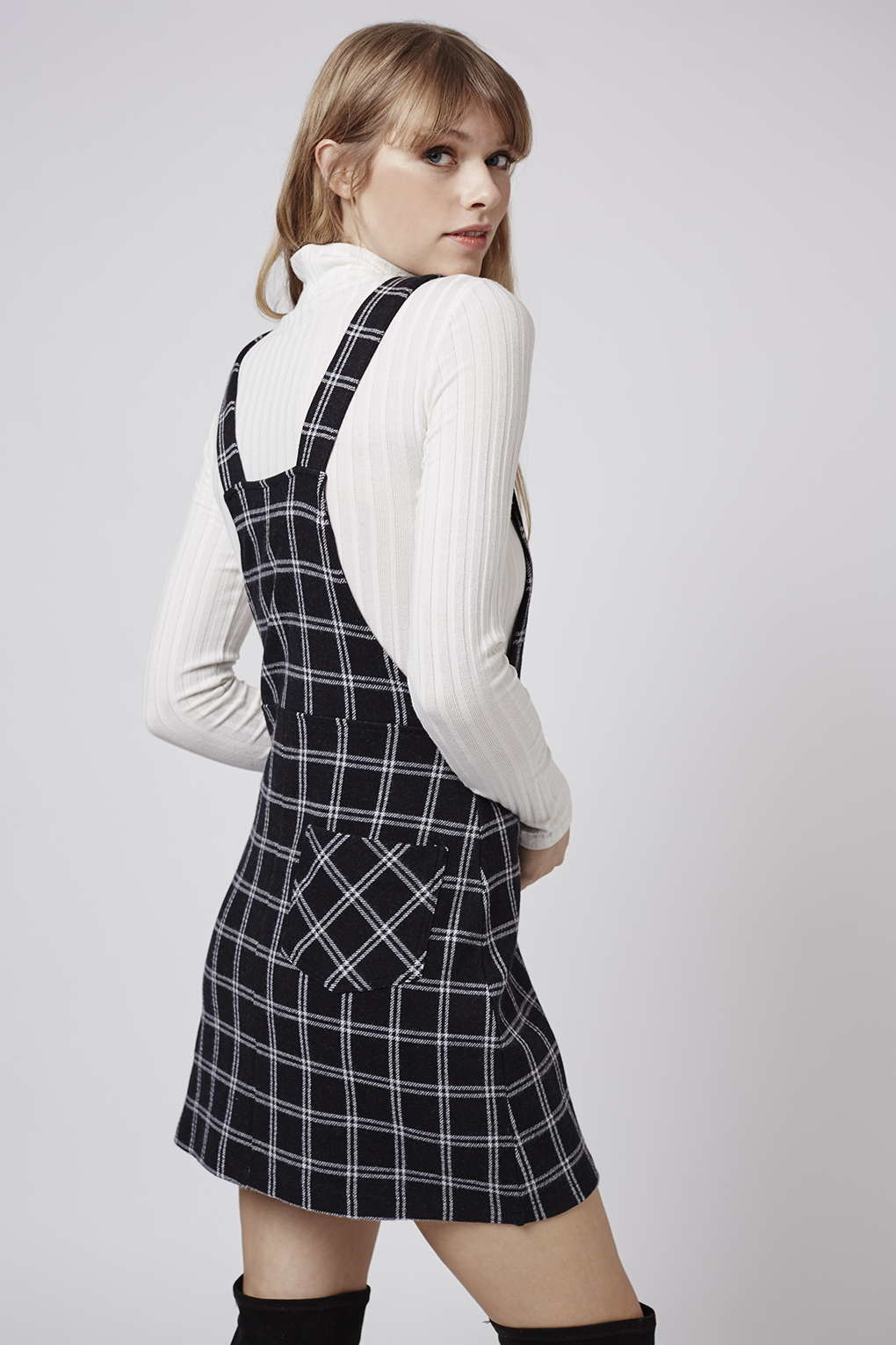 black and white check pinafore