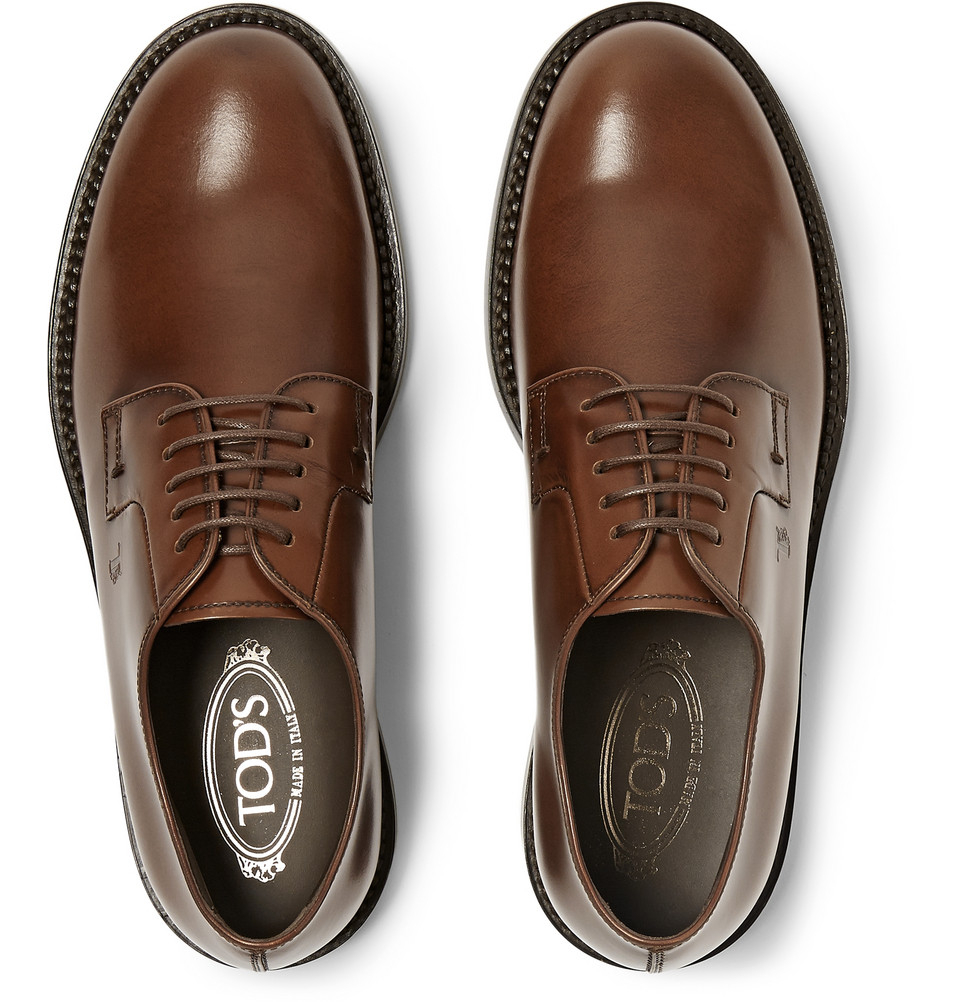 Tod's Polished Leather Derby Shoes in Brown for Men - Lyst