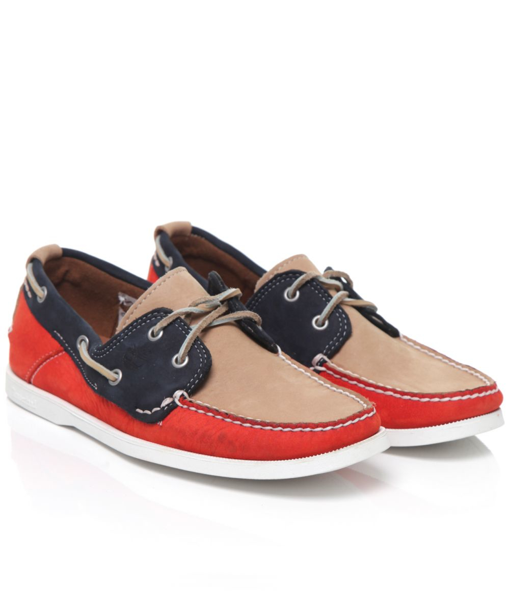 Timberland Leather Boat Shoes in Orange for Men - Lyst