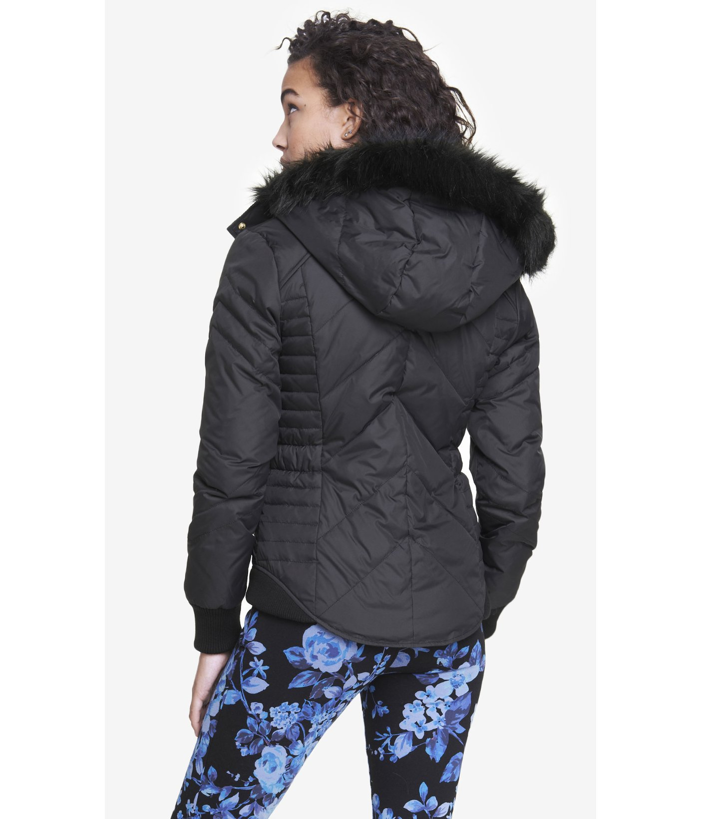 Express Fitted Faux Fur Trimmed Puffer Jacket in Black Lyst