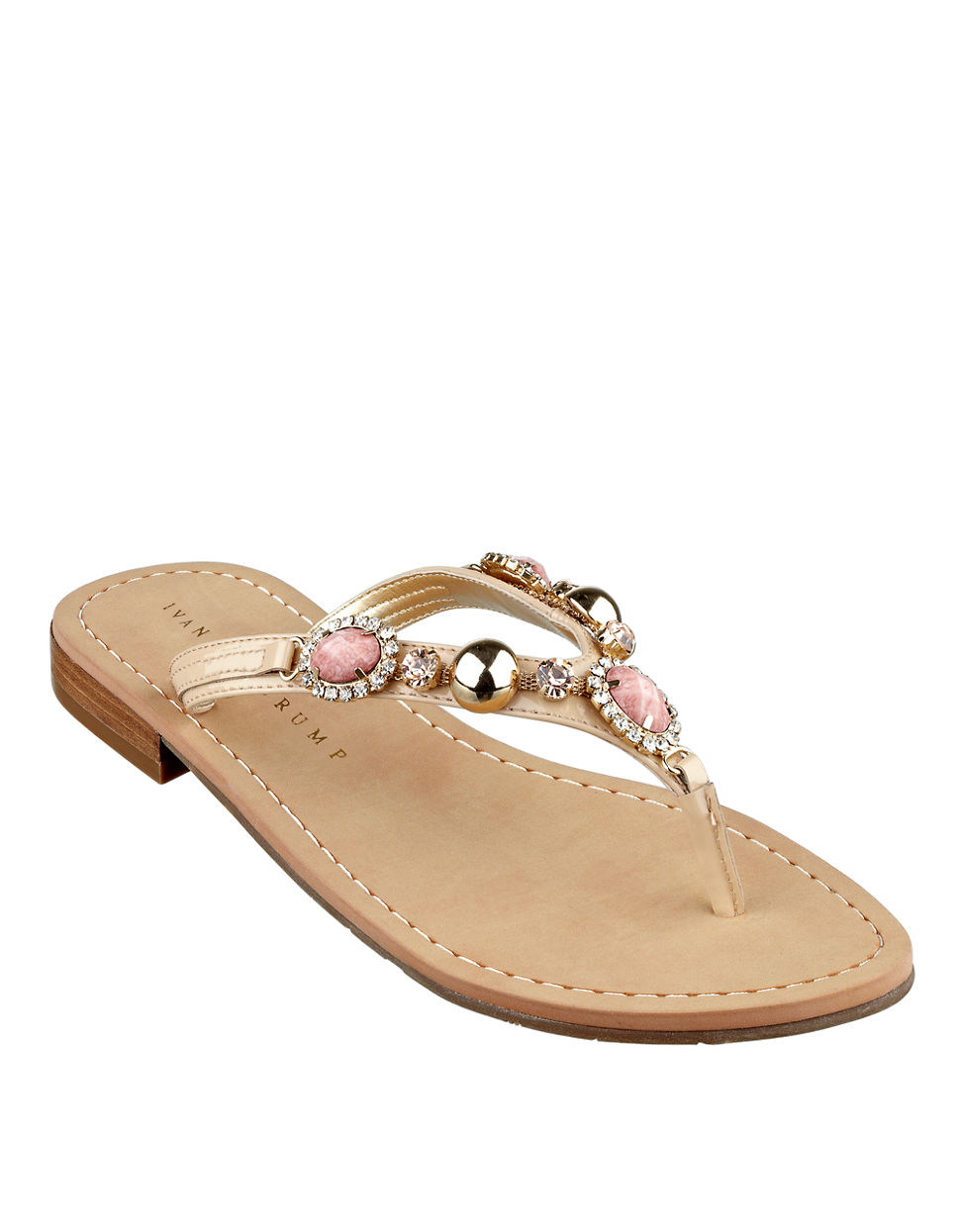Ivanka Trump Pryor Jeweled Leather Thong Sandals in Pink (Ivory/Pink ...