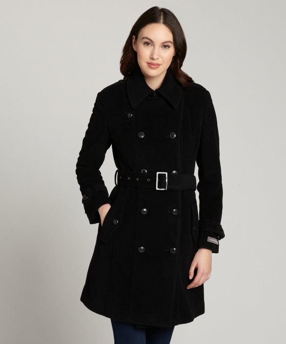 Lyst - Cole Haan Wool Double Breasted Trench Coat in Black