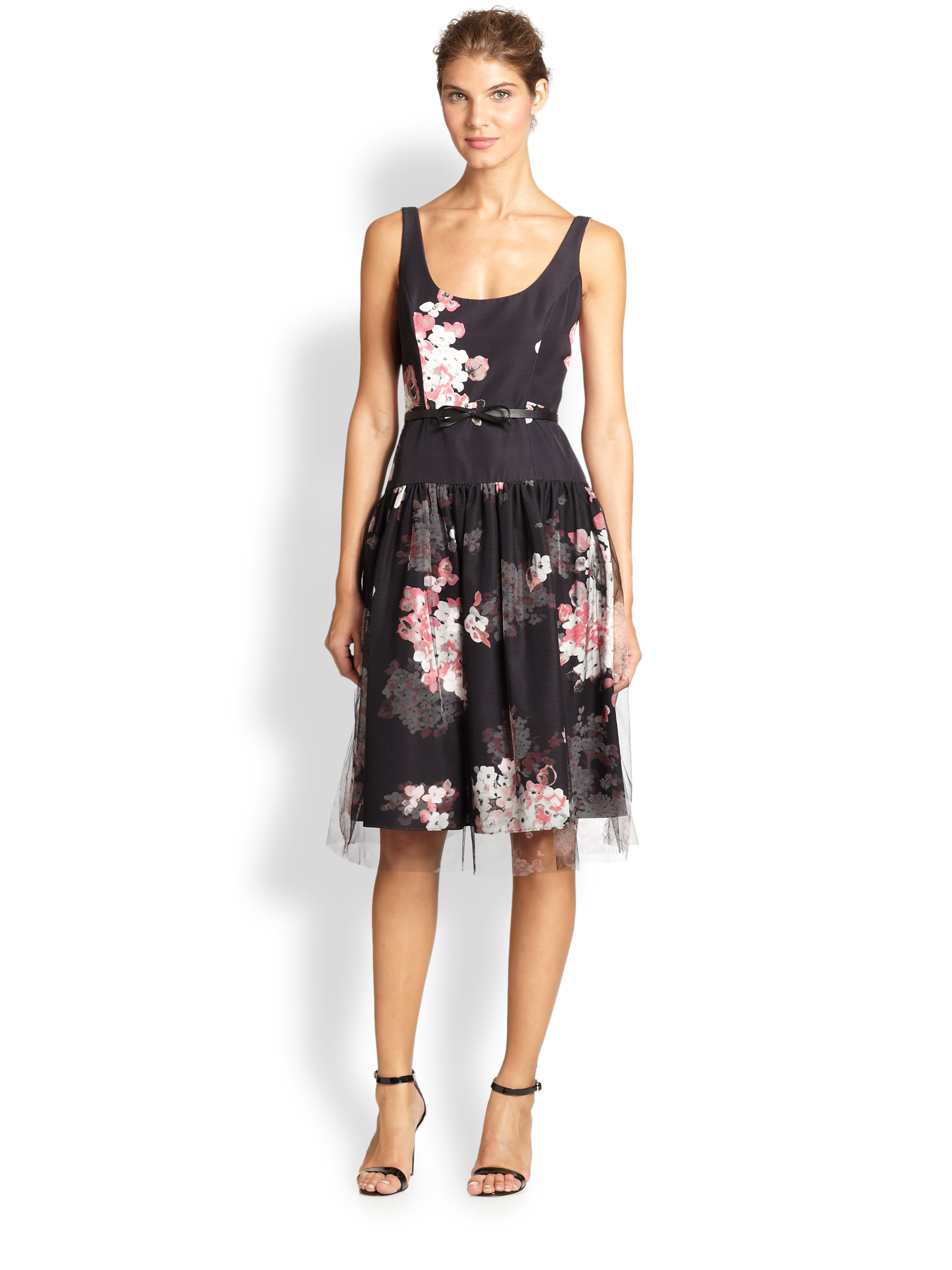 MILLY Floral Tulle-Skirt Dress in Candy (Black) - Lyst