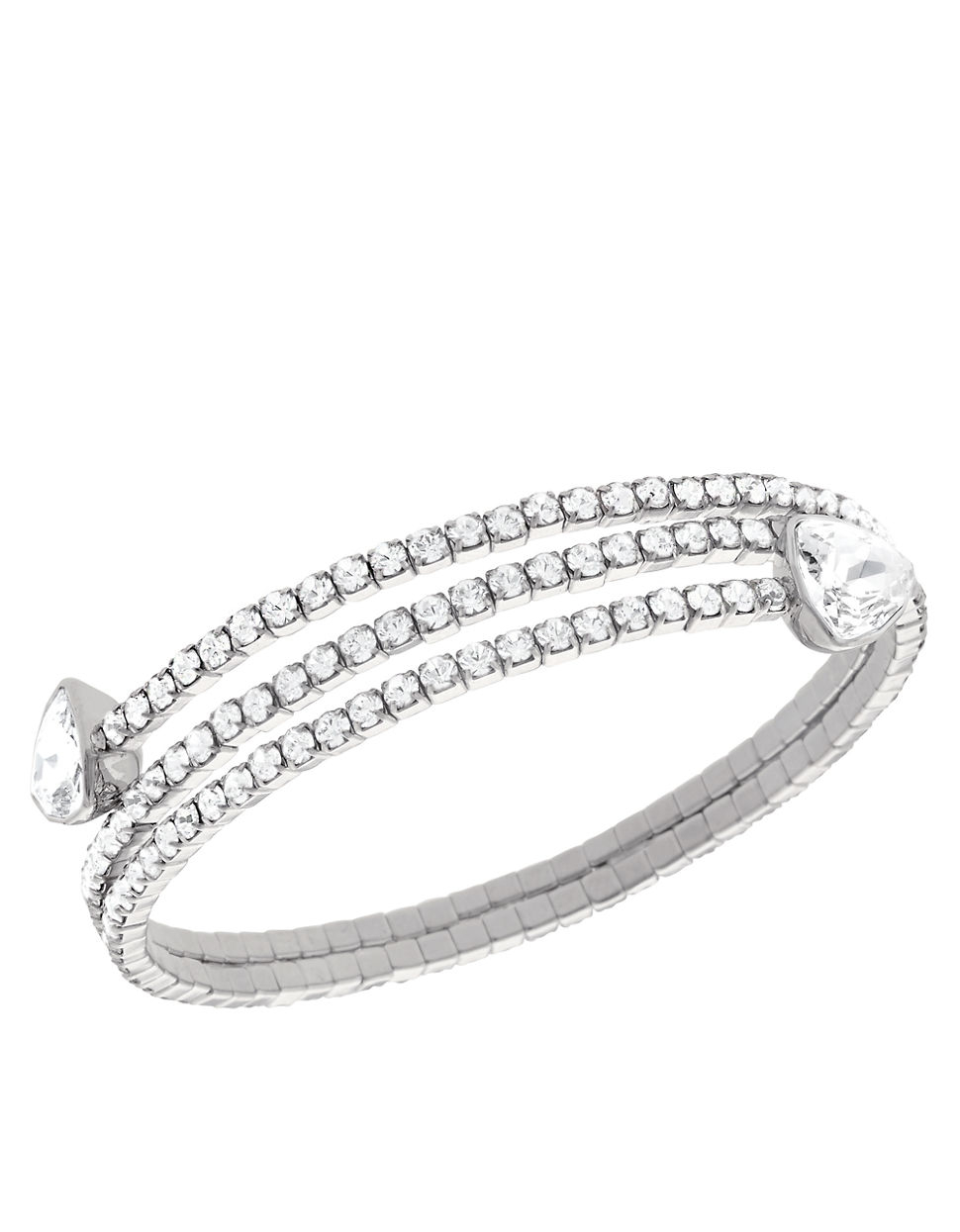 Swarovski Silvertone And Crystal Twisted Bangle Bracelet in Metallic
