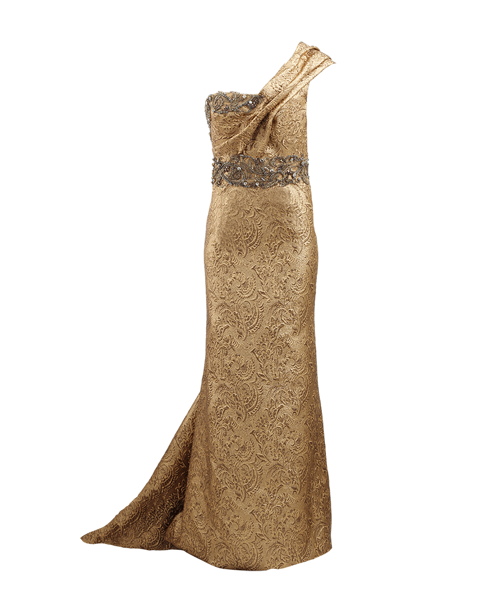 Marchesa Tulle Metallic One Shoulder 