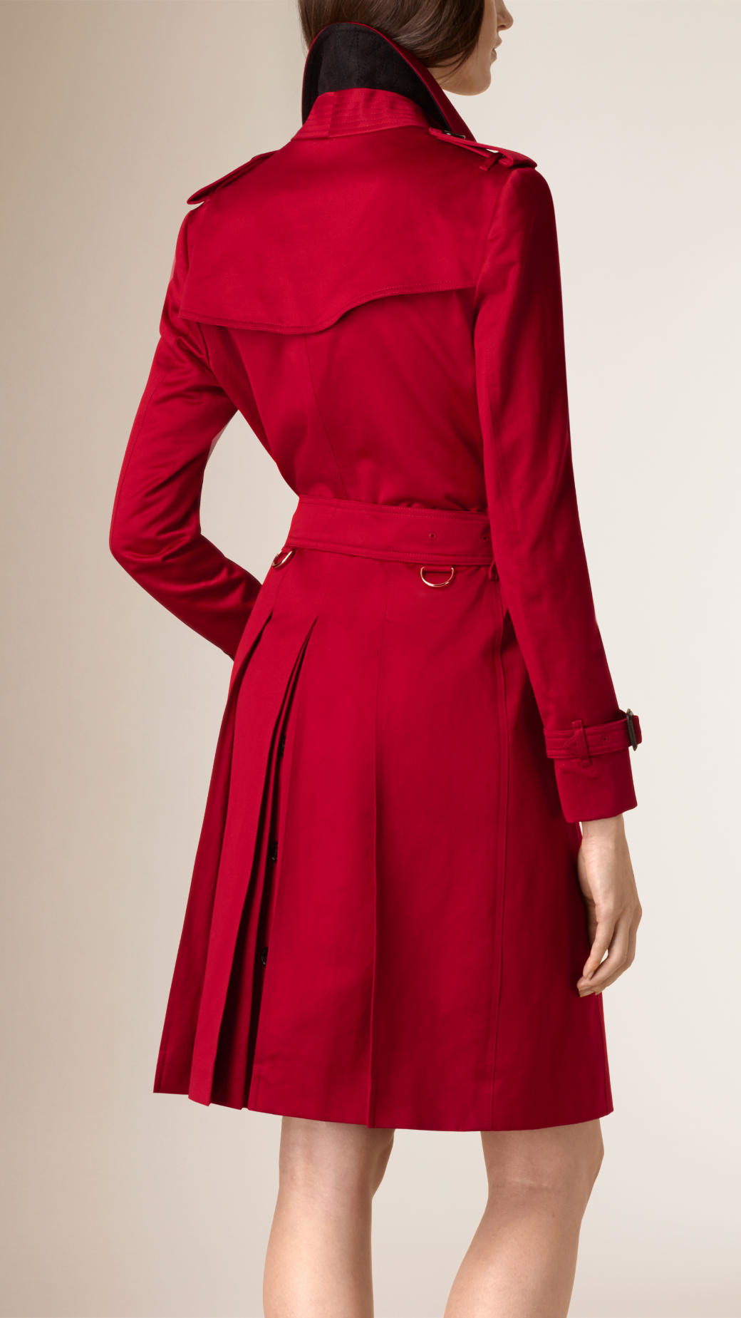 Burberry Pleated Skirt Cotton Sateen Trench Coat in Red - Lyst