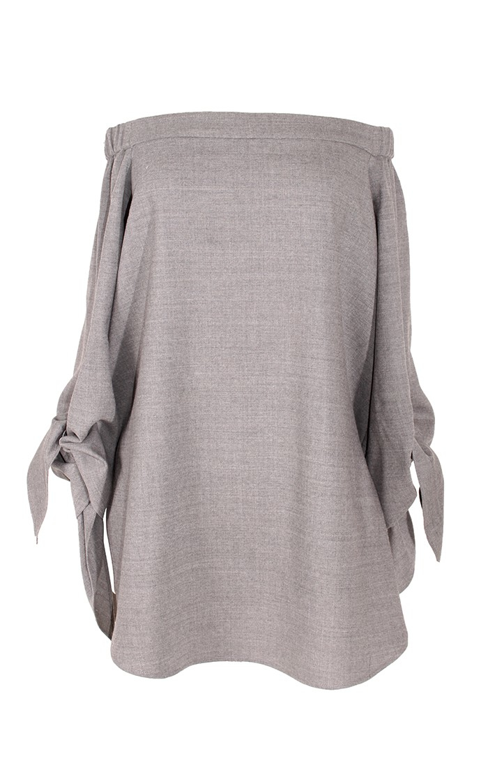 Tibi Lightweight Crepe Wool Off-the-shoulder Tunic in Grey (Gray) - Lyst