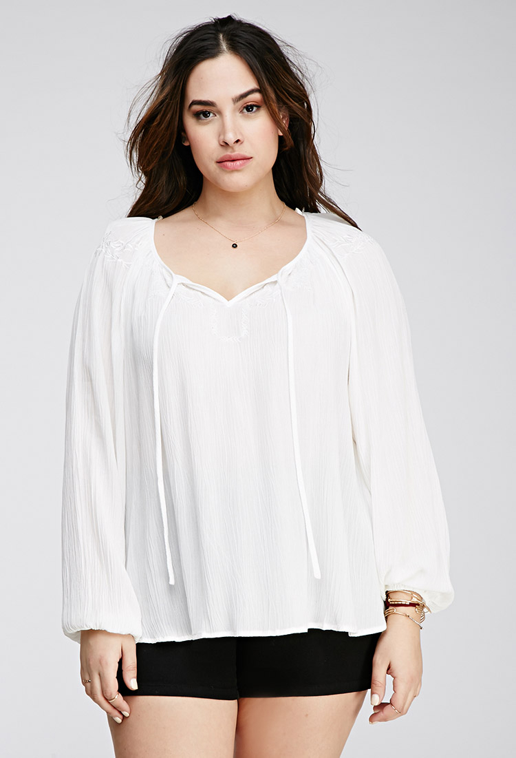 Forever 21 Plus Size Southwesternembroidered Peasant Top in White Lyst