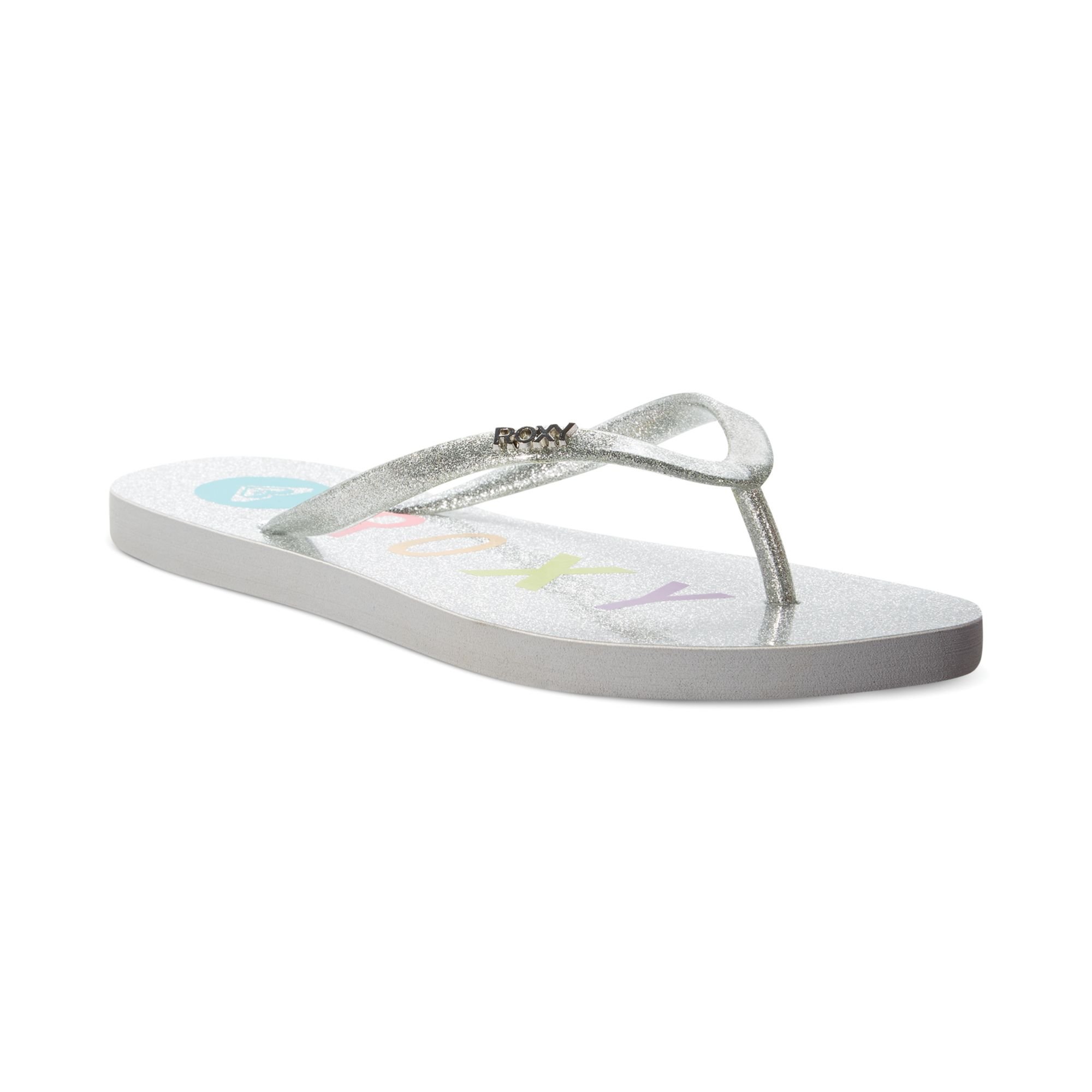 roxy silver flip flops