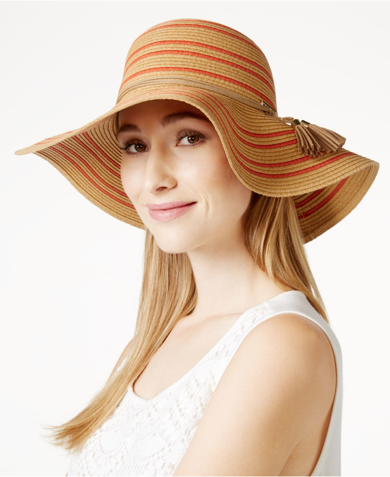 Vince Camuto Stripe And Tassel Floppy Hat in Black (Natural) - Lyst