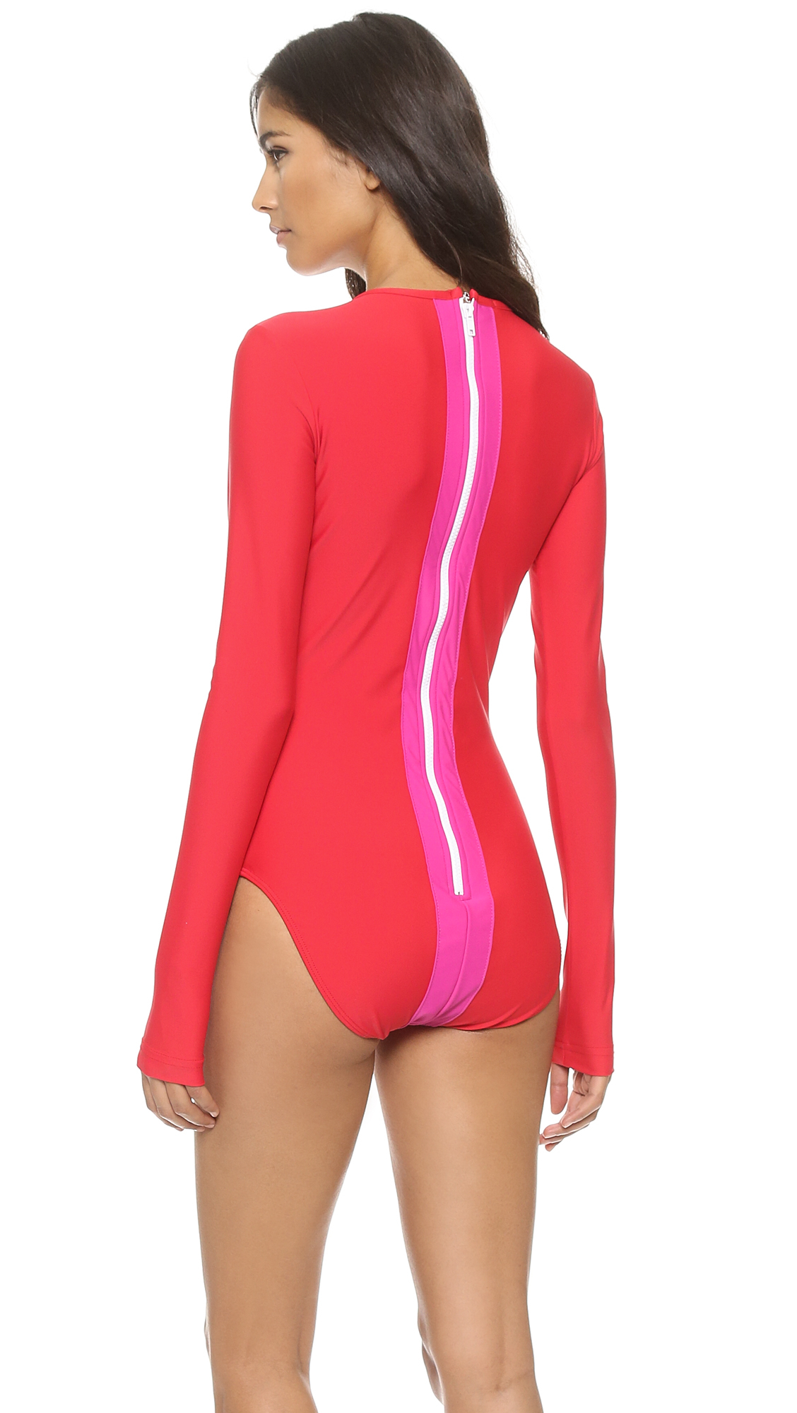 red long sleeve one piece swimsuit