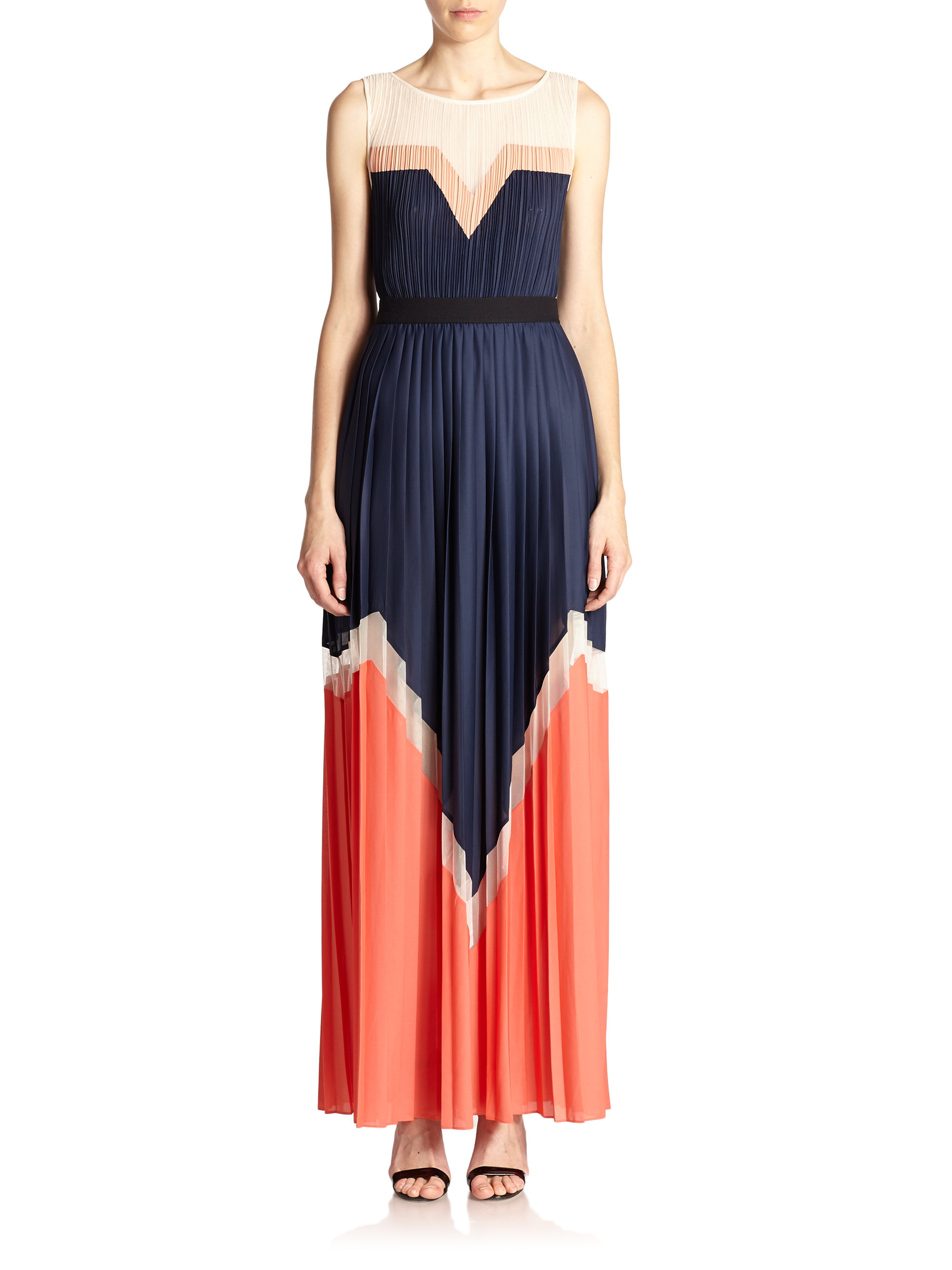 bcbg pleated colorblock dress
