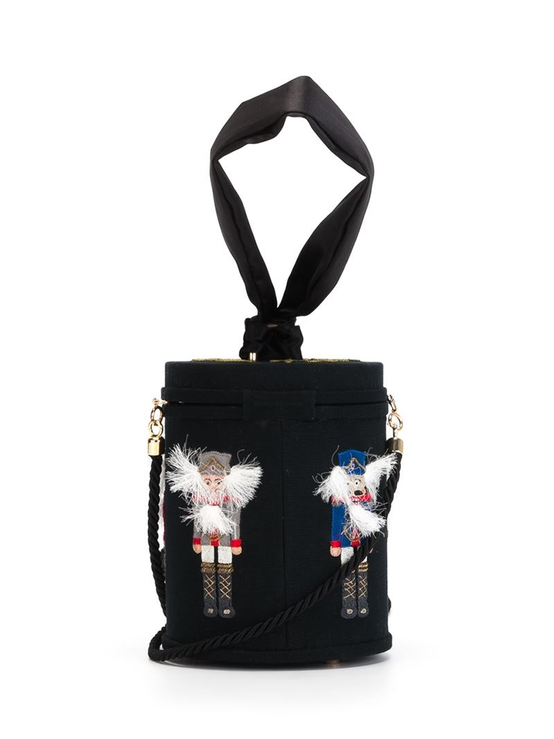 Olympia Le-Tan Embroidered Canvas Shoulder Bag in Black - Lyst