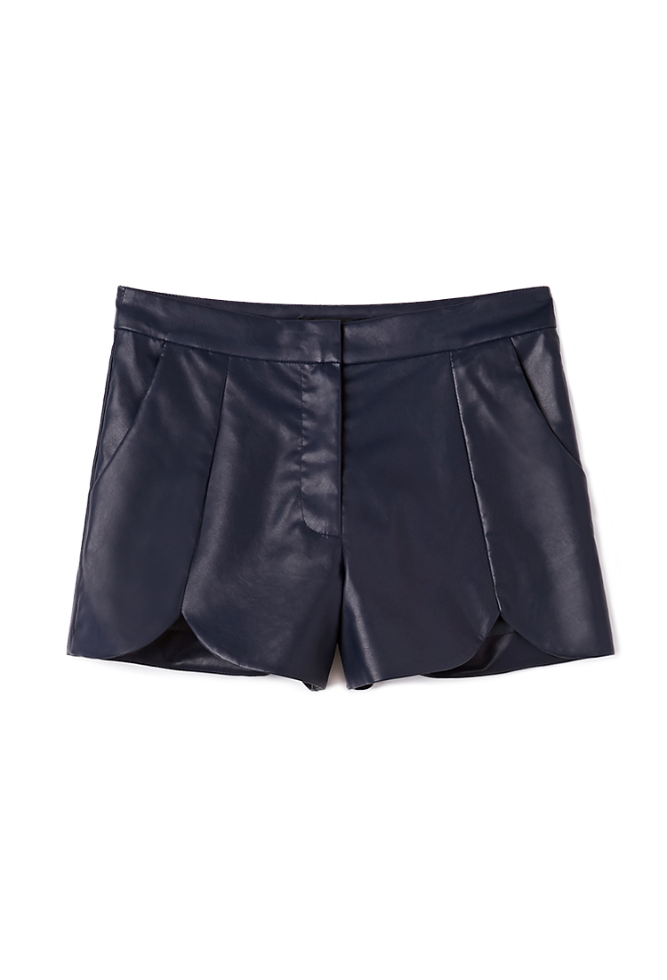 Faux Leather Shorts in Navy (Blue 