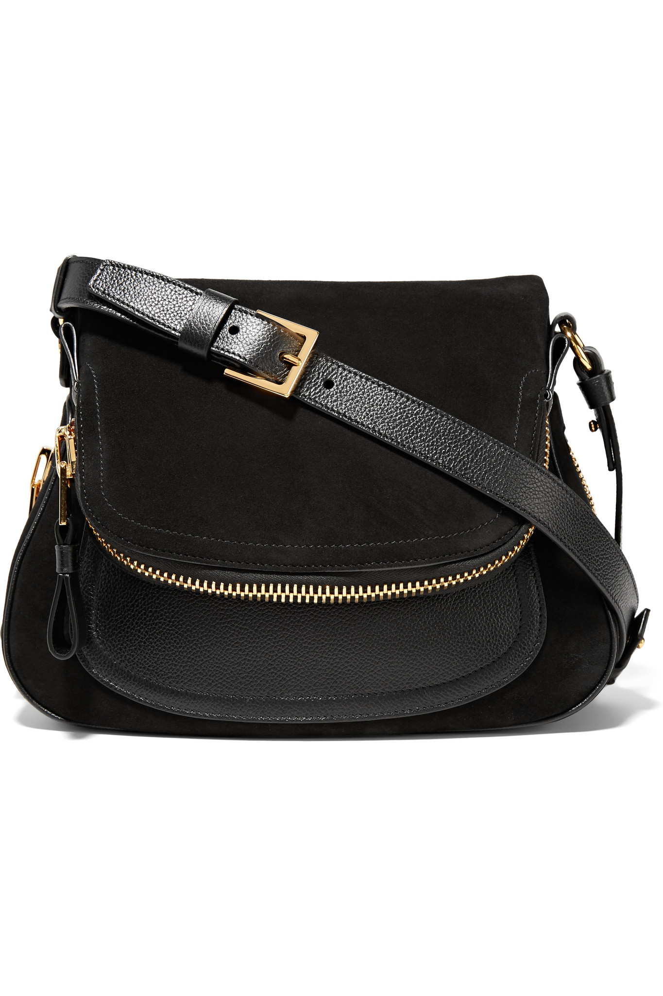 Tom Ford Jennifer Medium Textured Leather-trimmed Suede Shoulder Bag in  Black
