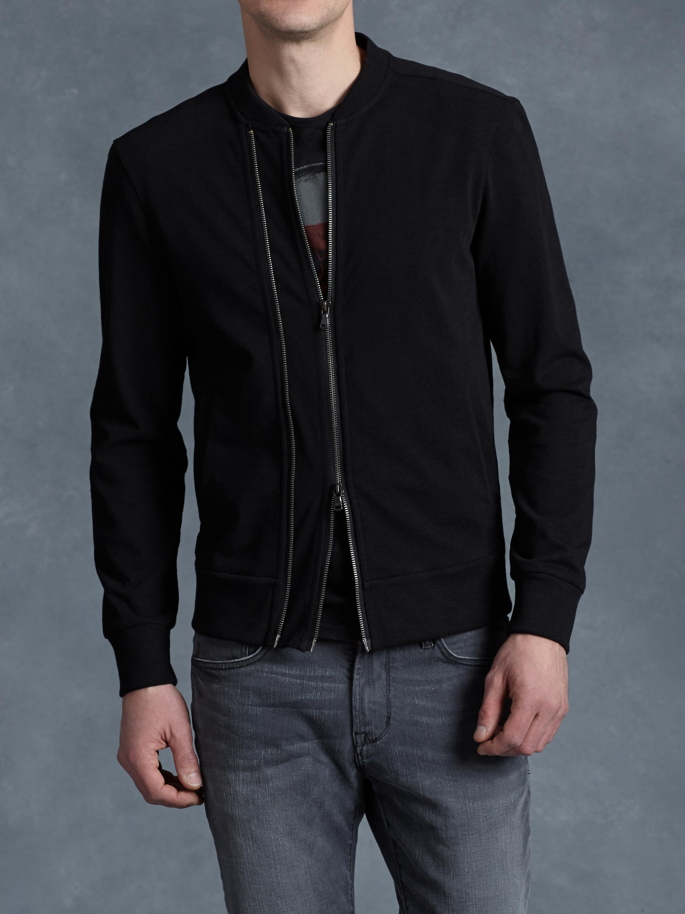 John Varvatos Cotton Zip Front Jacket in Black for Men Lyst