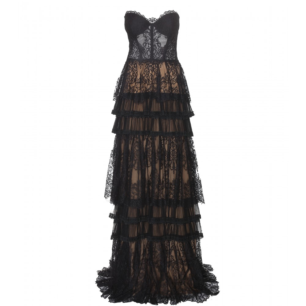 Lyst - Zuhair Murad Floor-Length Lace And Tulle Dress in Black