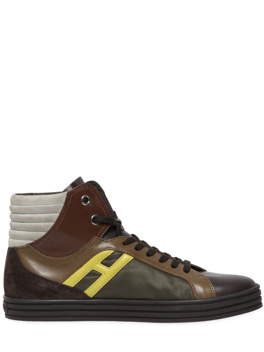 Hogan Rebel Nylon & Leather High Top Sneakers in Brown/Green (Brown ...
