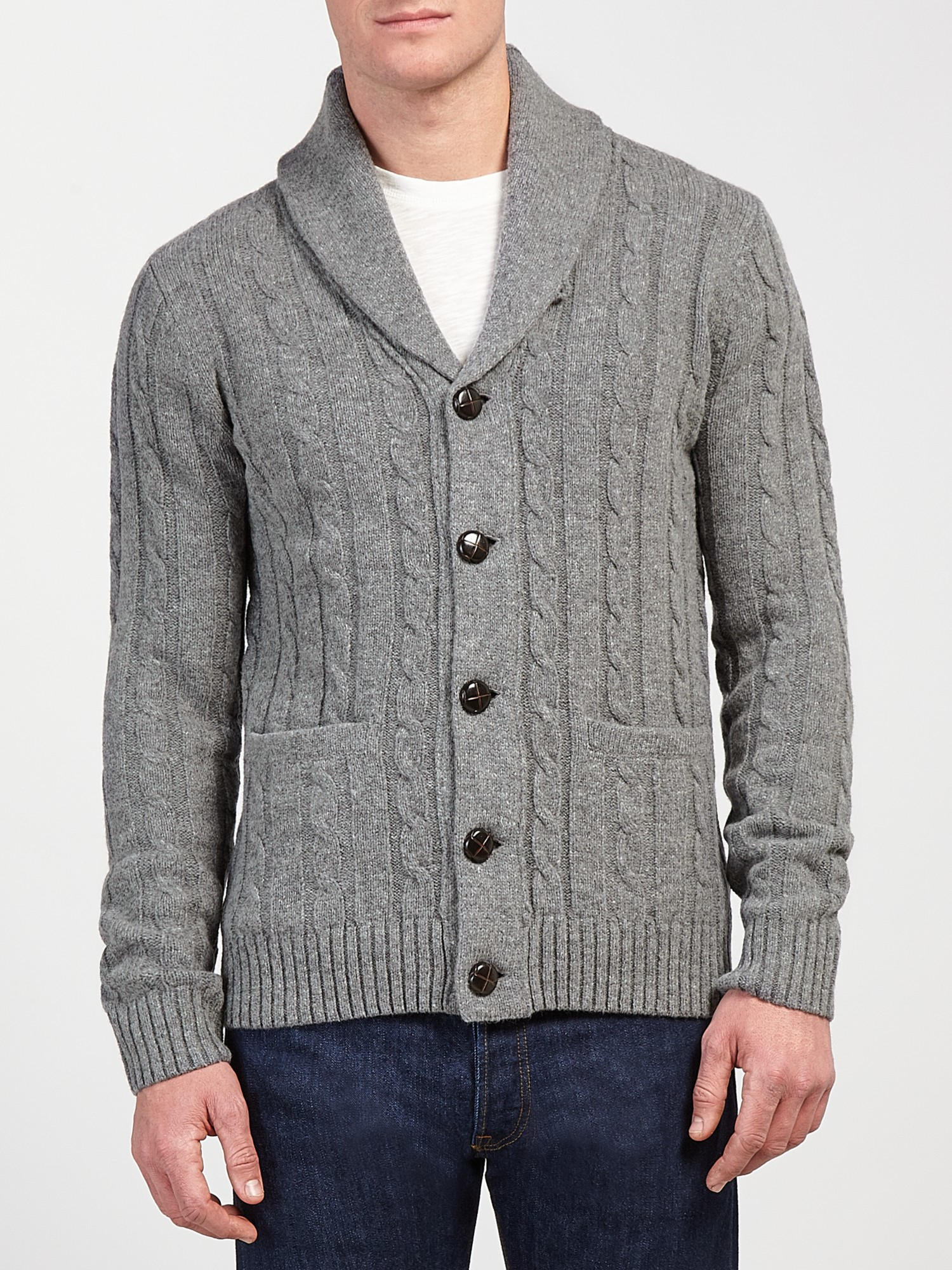 GANT Lambswool Cable Knit Cardigan in Dark Grey (Grey) for Men - Lyst