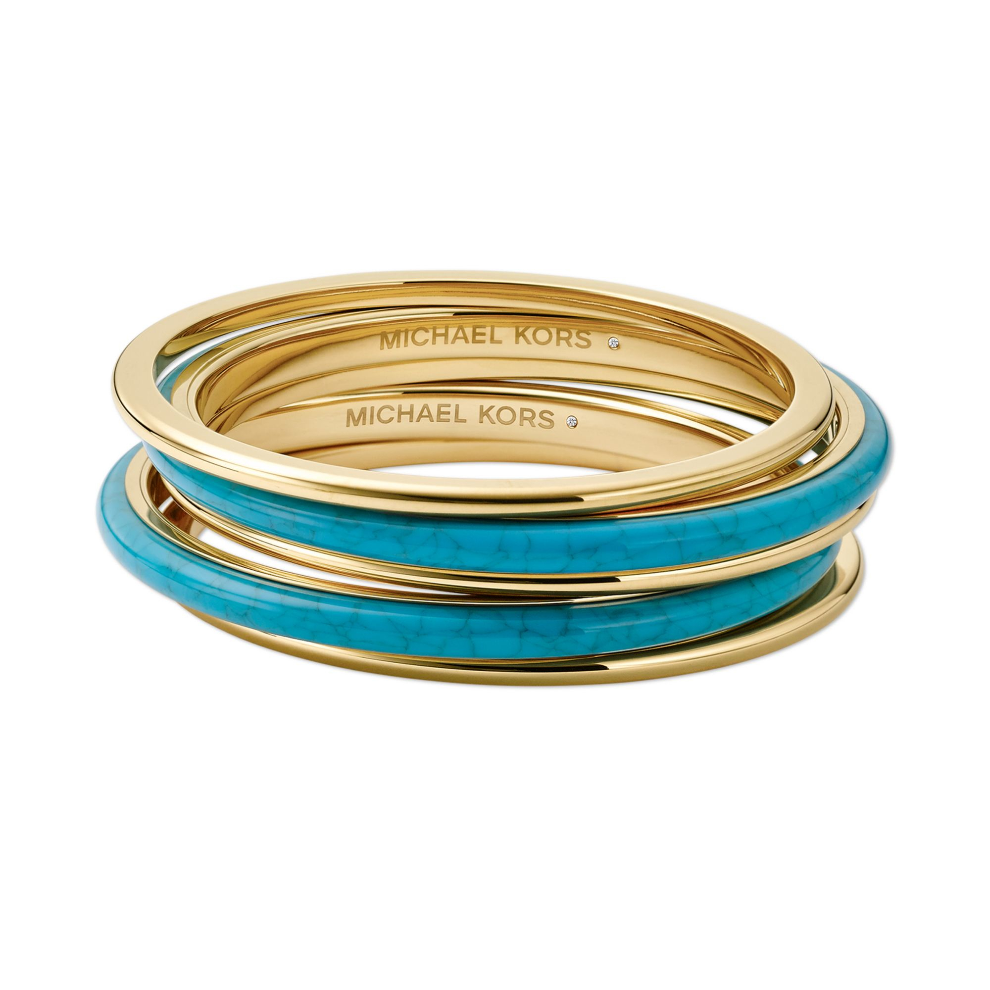 Michael Kors Goldtone Turquoise Bangle Bracelet Set in Metallic | Lyst