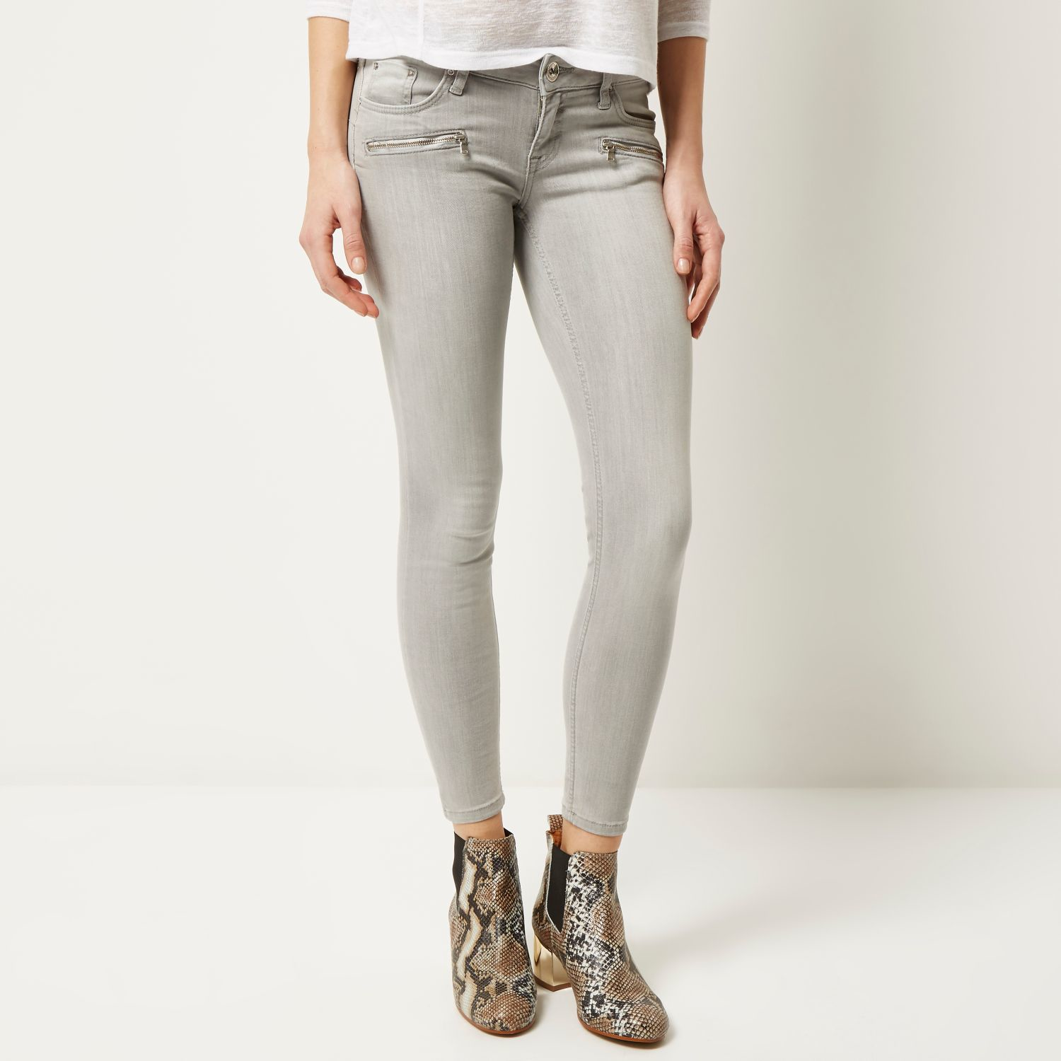 low rise gray jeans