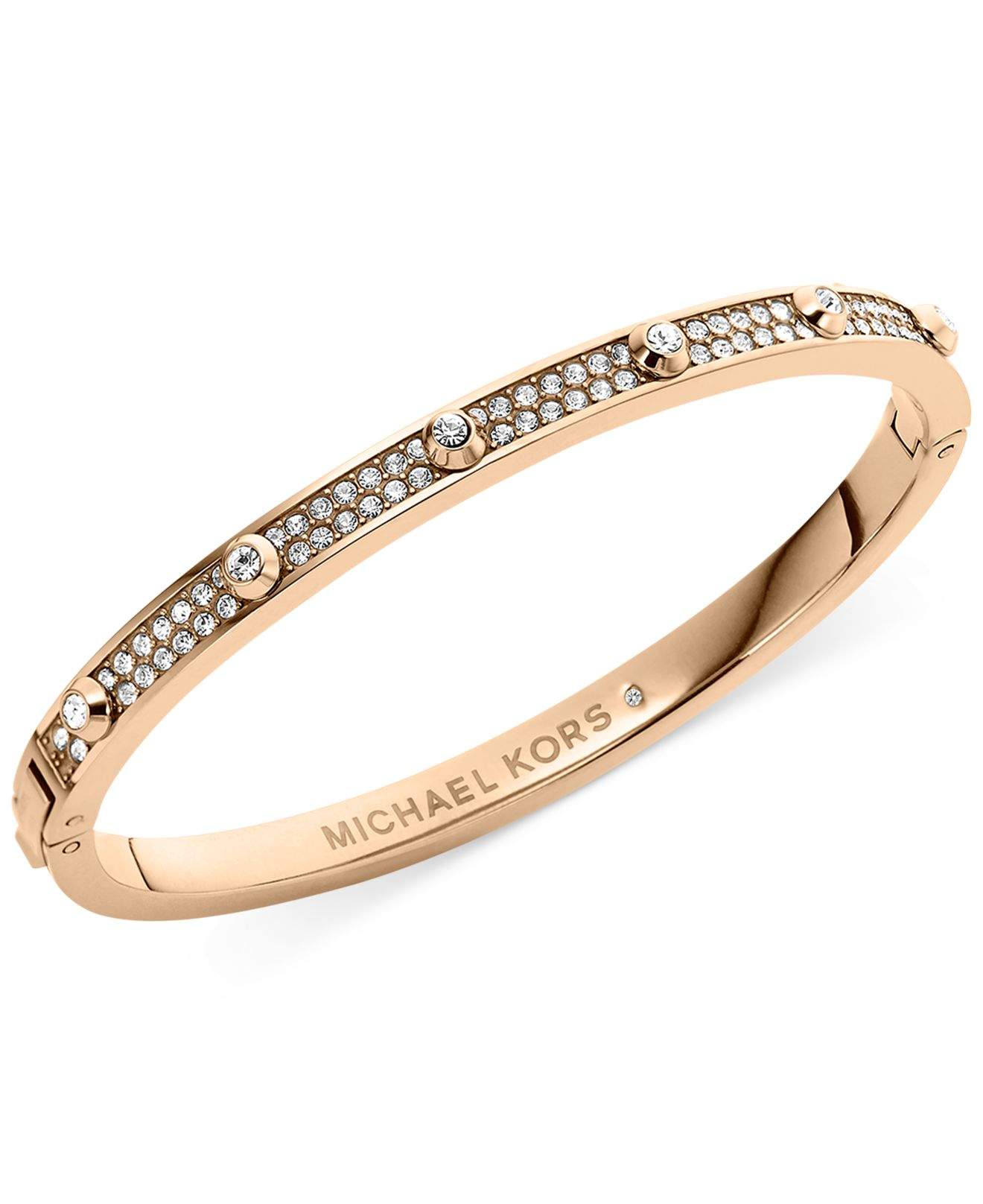 Michael Kors Rose Gold-Tone Crystal Hinge Bangle Bracelet in Metallic | Lyst