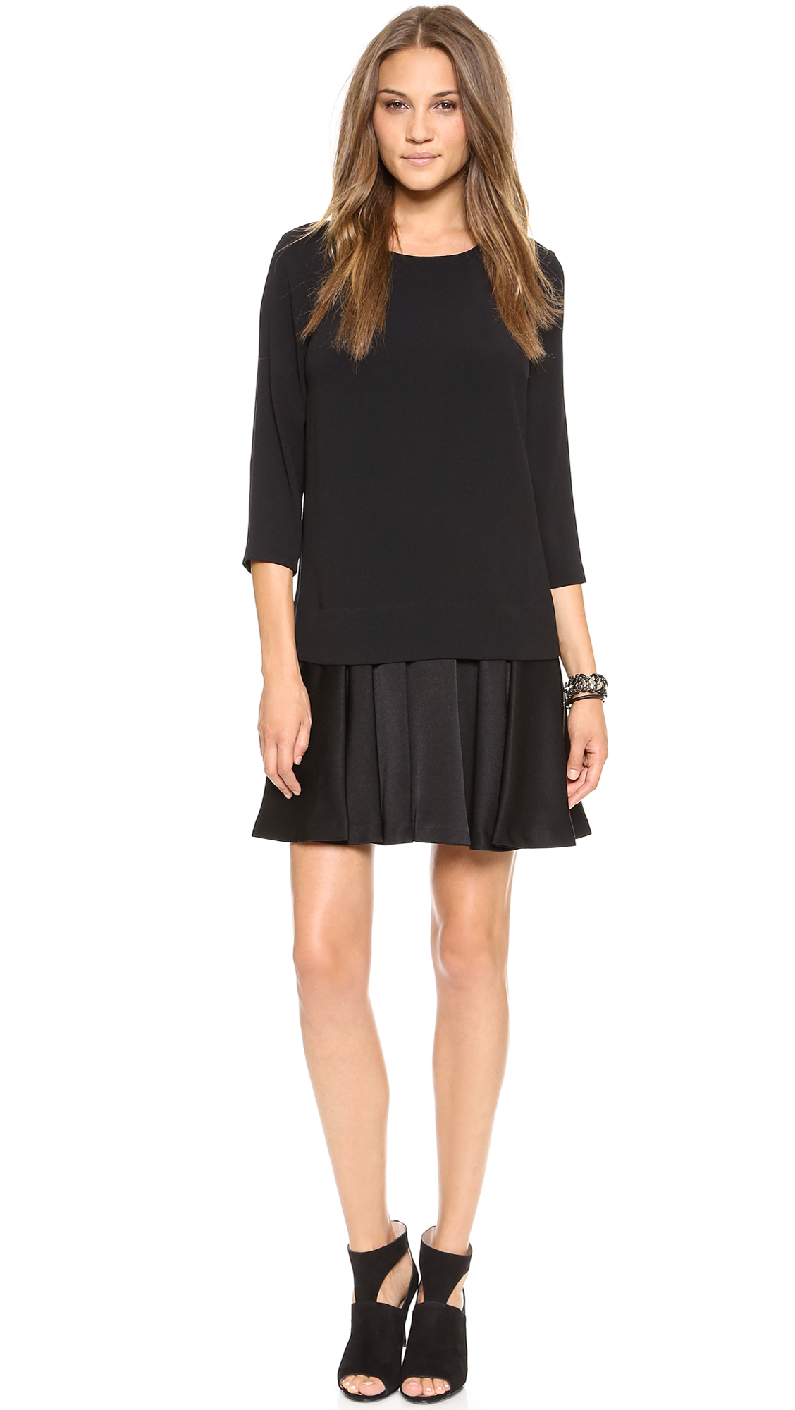 DKNY 34 Sleeve Drop Waist Dress Black 