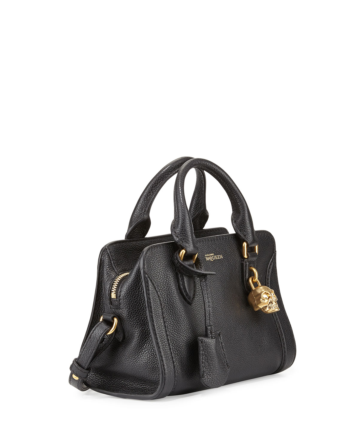 Alexander Mcqueen Leather Mini Padlock Satchel Bag In Black