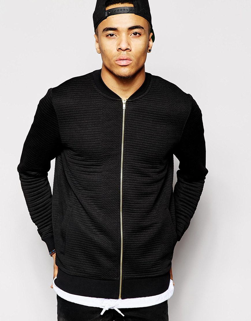 ASOS Quilted Bomber Jacket in Black for Men