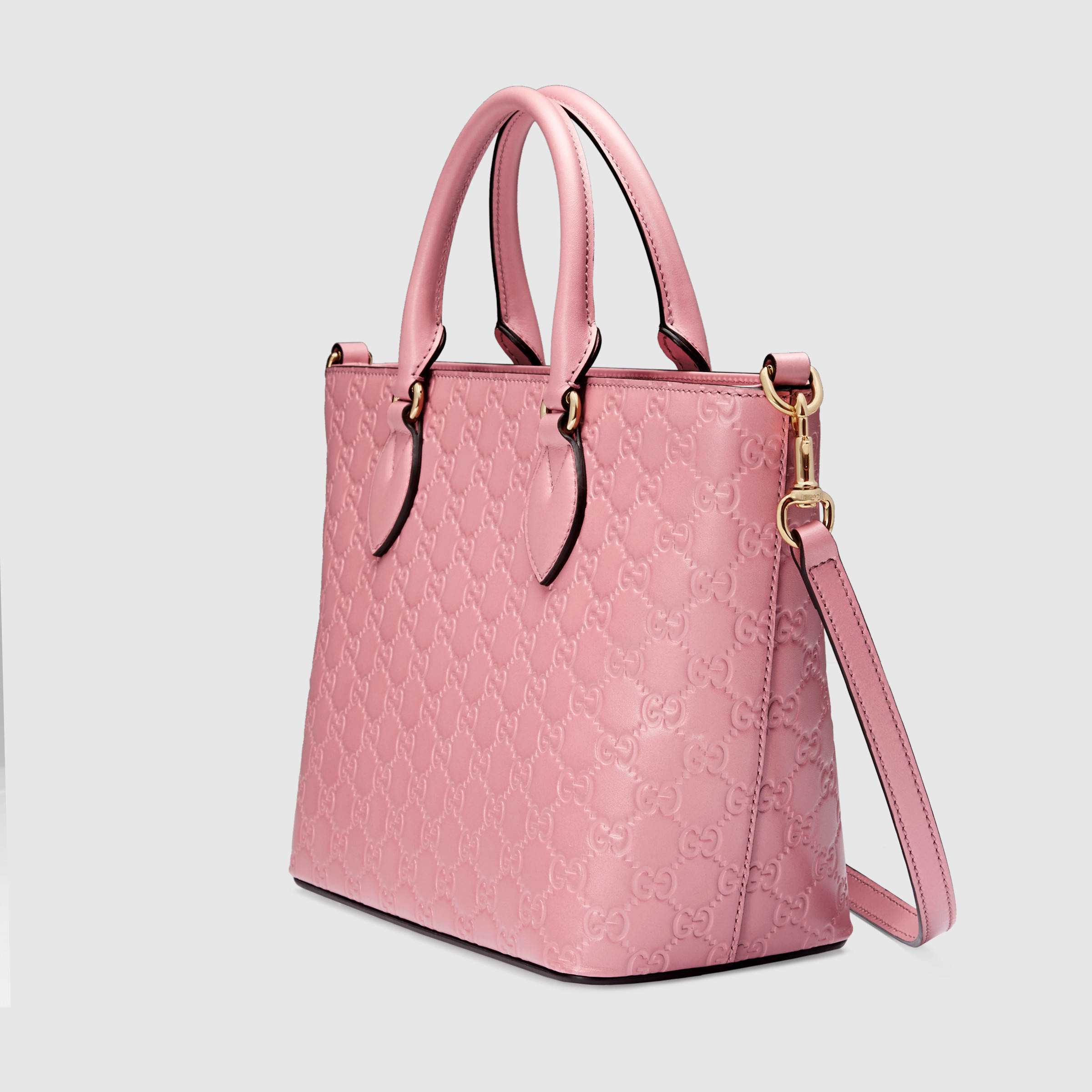 Gucci Signature Leather Tote in Pink - Lyst