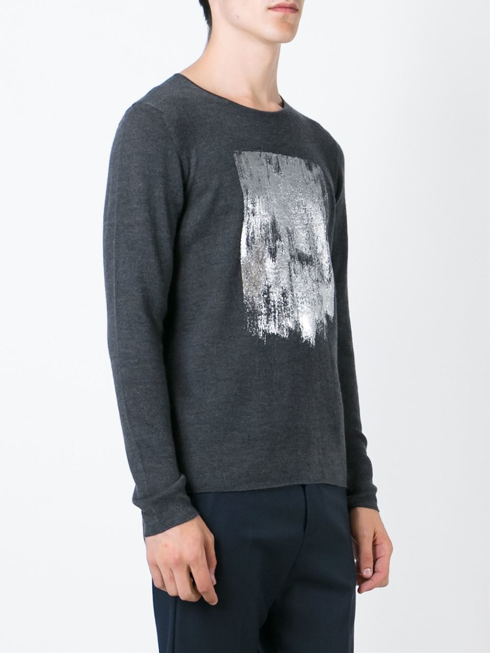 Emporio armani Abstract-Print Wool Sweater in Gray for Men (grey) | Lyst