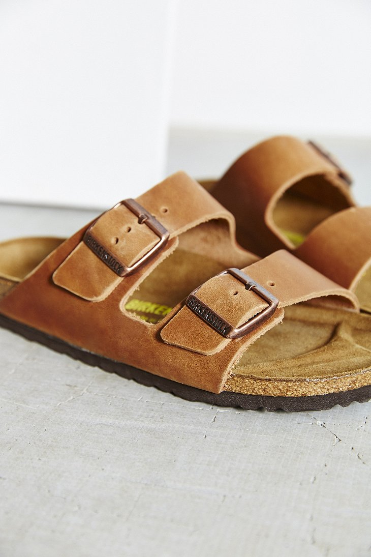 Birkenstock Antique Brown Leather Arizona Slide Sandal | Lyst