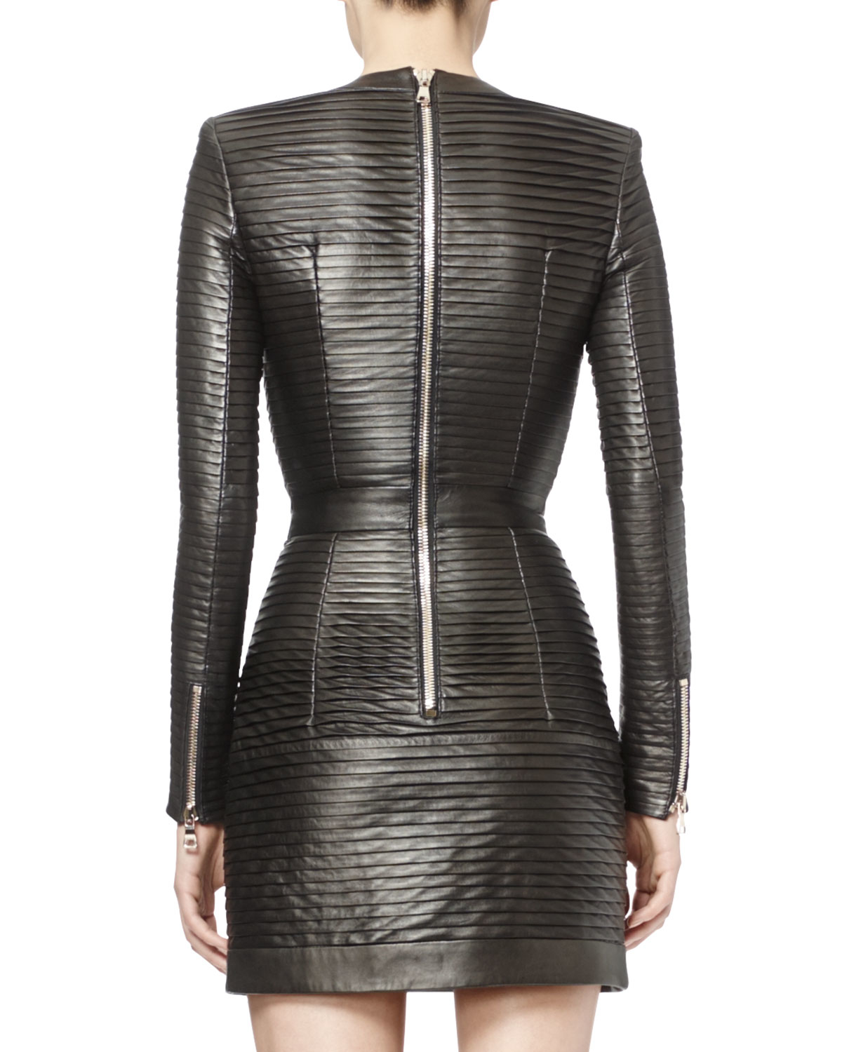 Balmain Crystalpleated Leather Mini Dress in Metallic Lyst