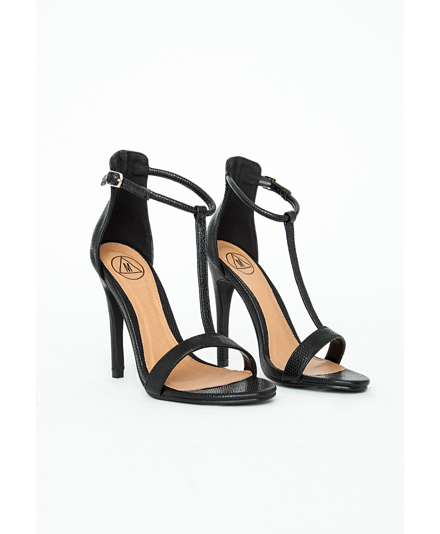 Lyst Missguided Jasmine T Bar Heeled Sandals Black Croc In Gallery