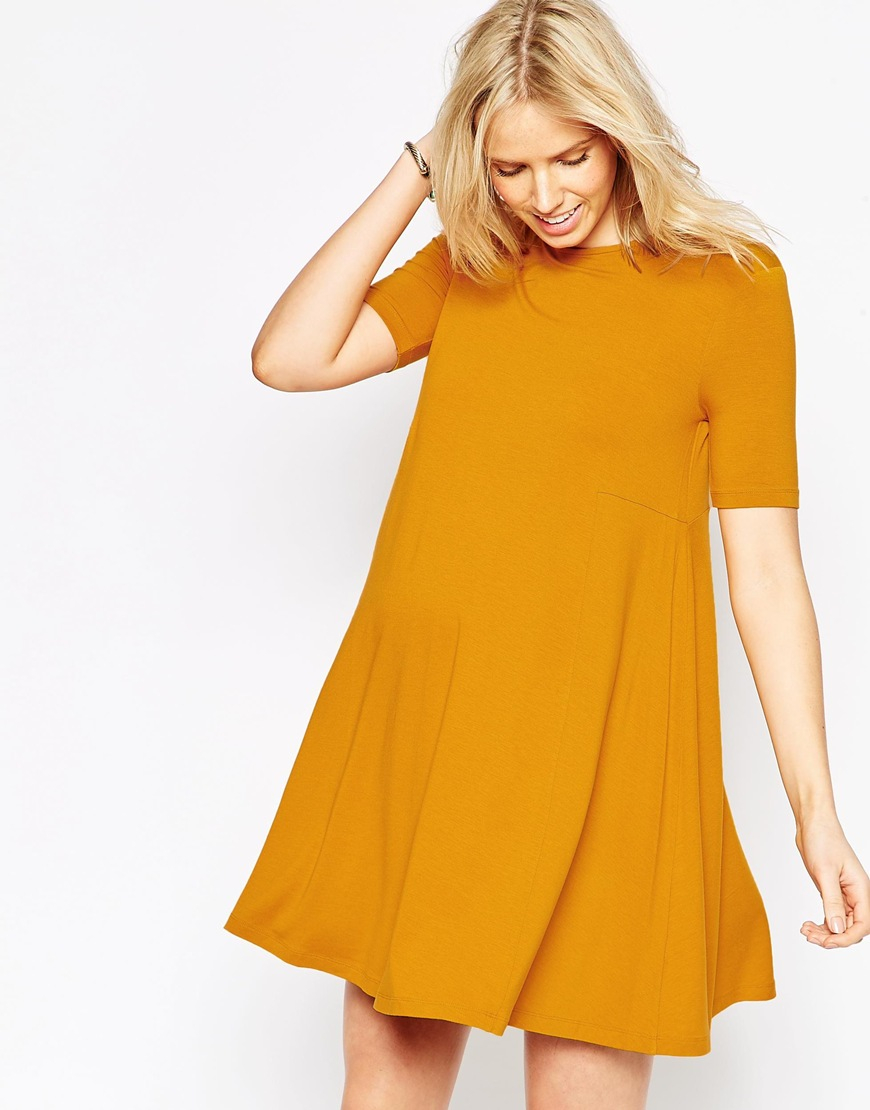 Asos Maternity Swing Dress With Seam Detail And Short Sleeves in Yellow ...