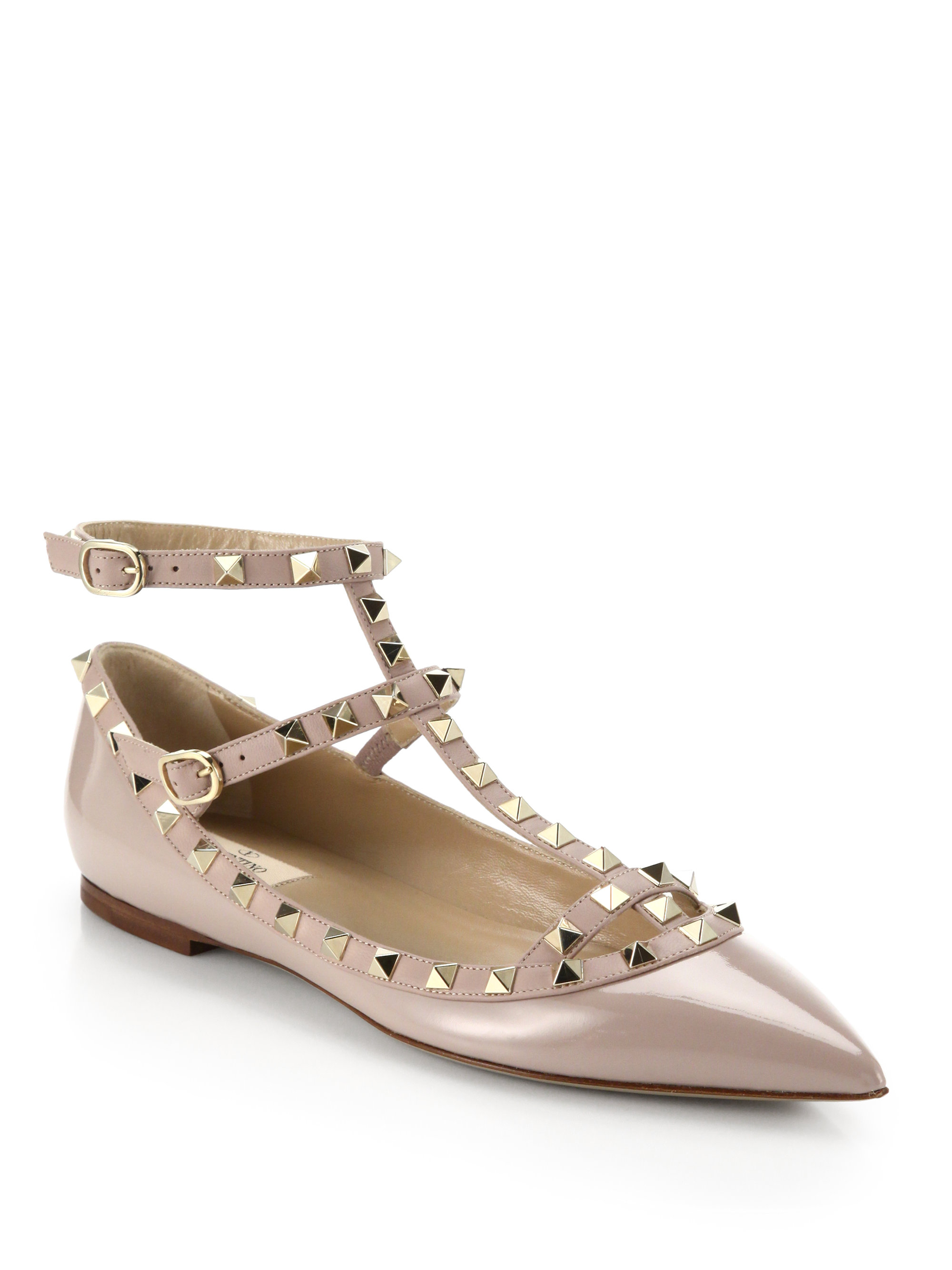 Lyst - Valentino Rockstud Patent Cage Flats in Pink