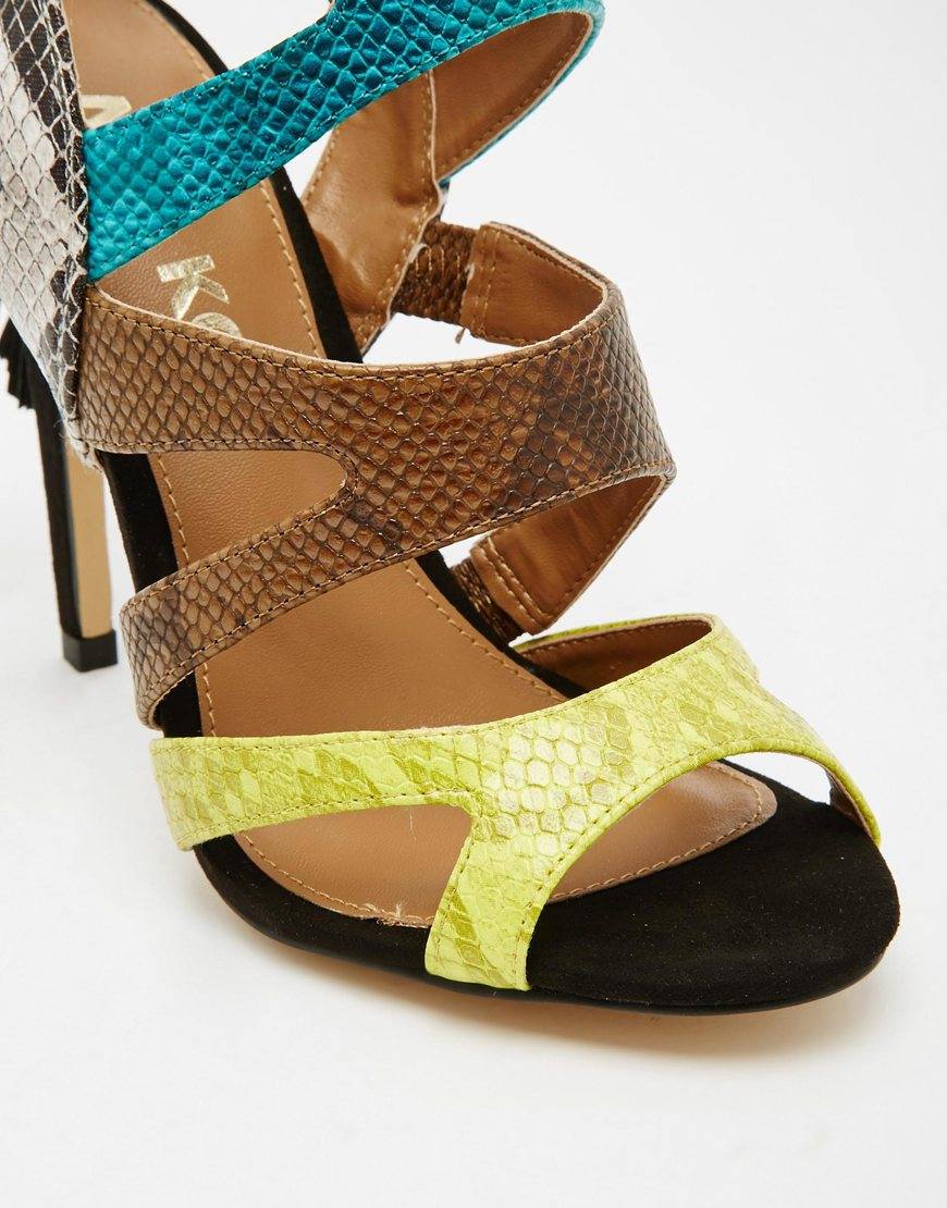 multi colored strappy heels
