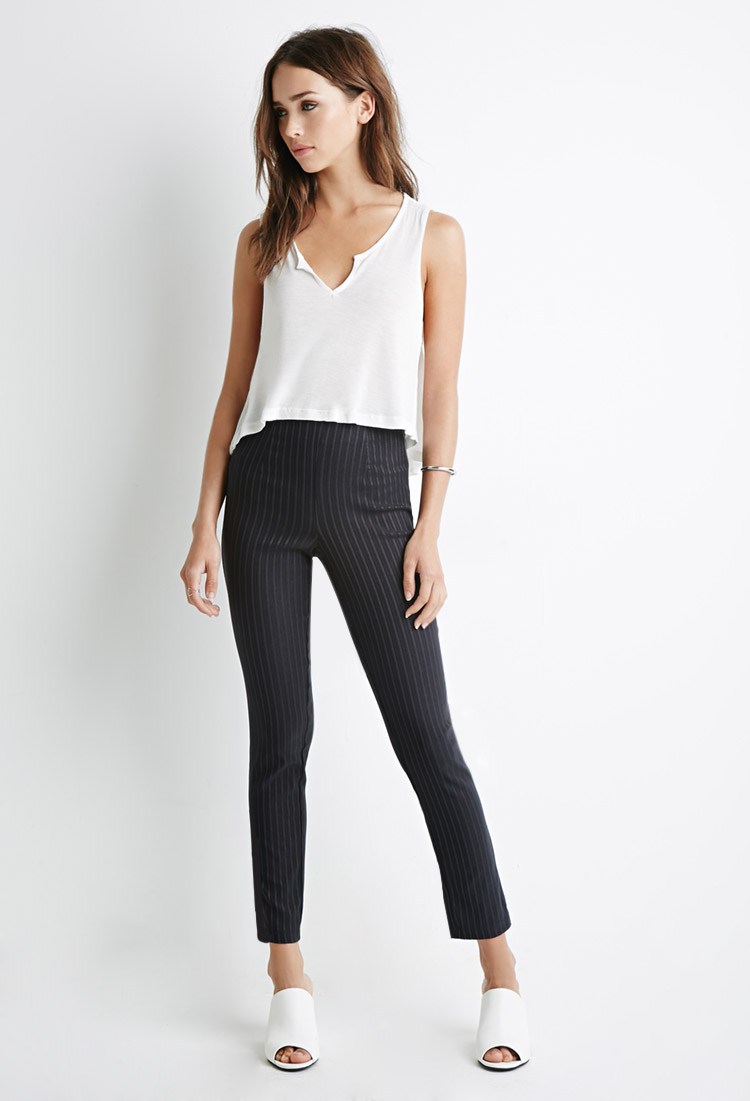 Forever 21 Striped Side-zip Pants in Black | Lyst