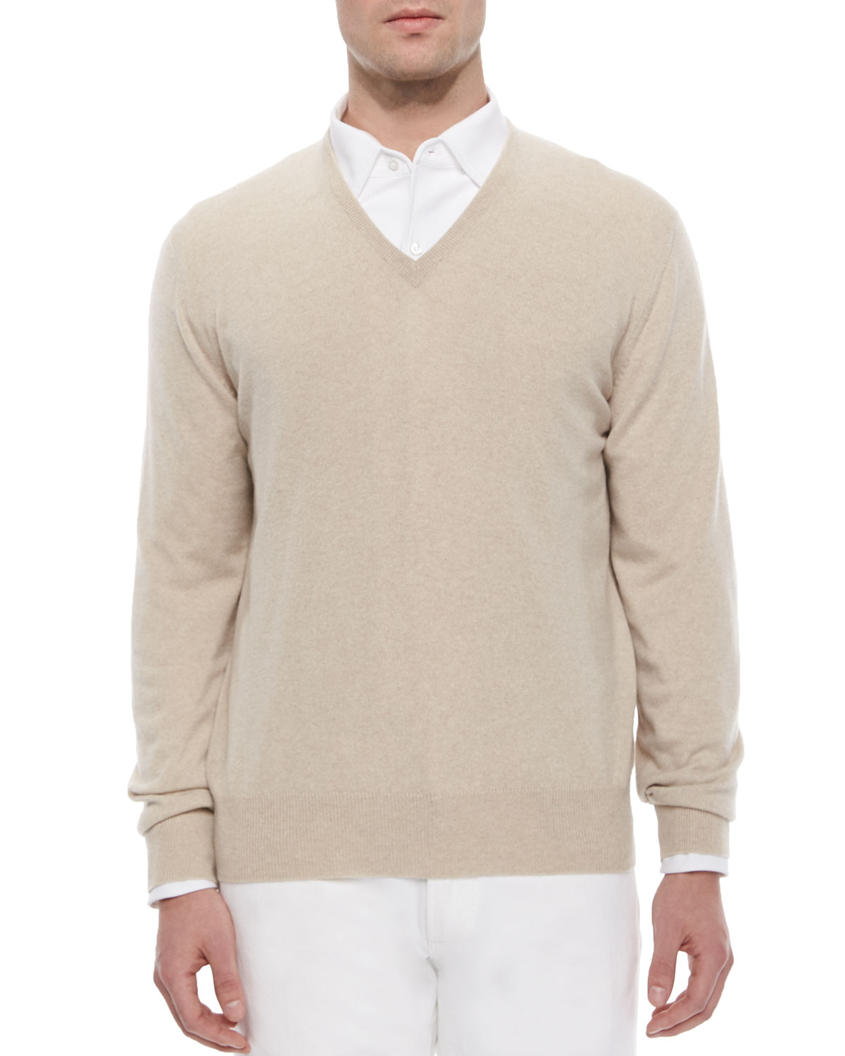 Loro Piana Baby Cashmere V-Neck Sweater in Beige for Men (NATURAL) | Lyst