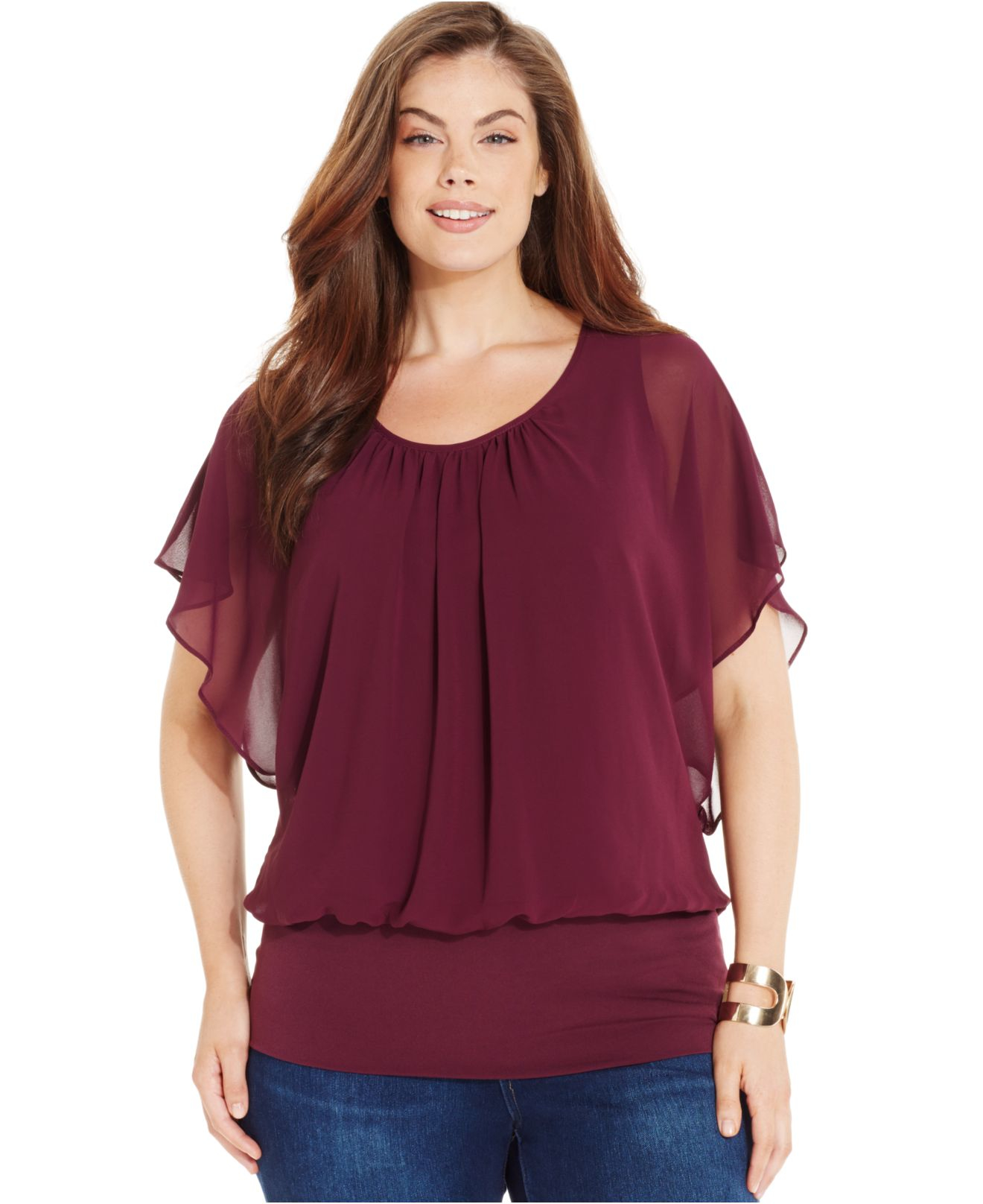 Style & Co. Plus Size Flutter-sleeve Banded-hem Top in Purple | Lyst